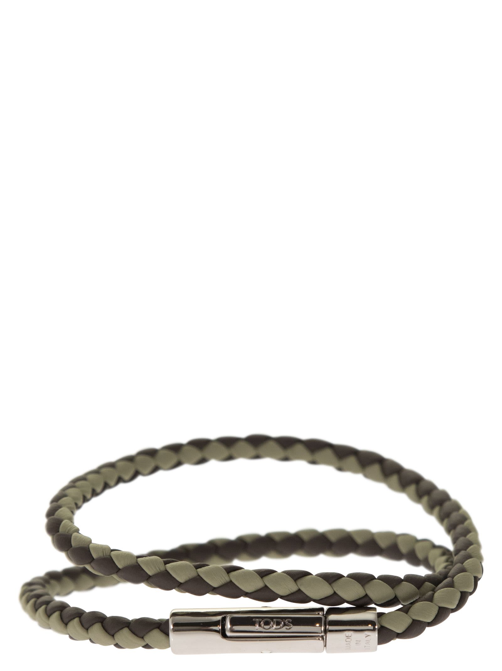 Shop Tod's Mycolors 2-turn Leather Bracelet In Green/brown