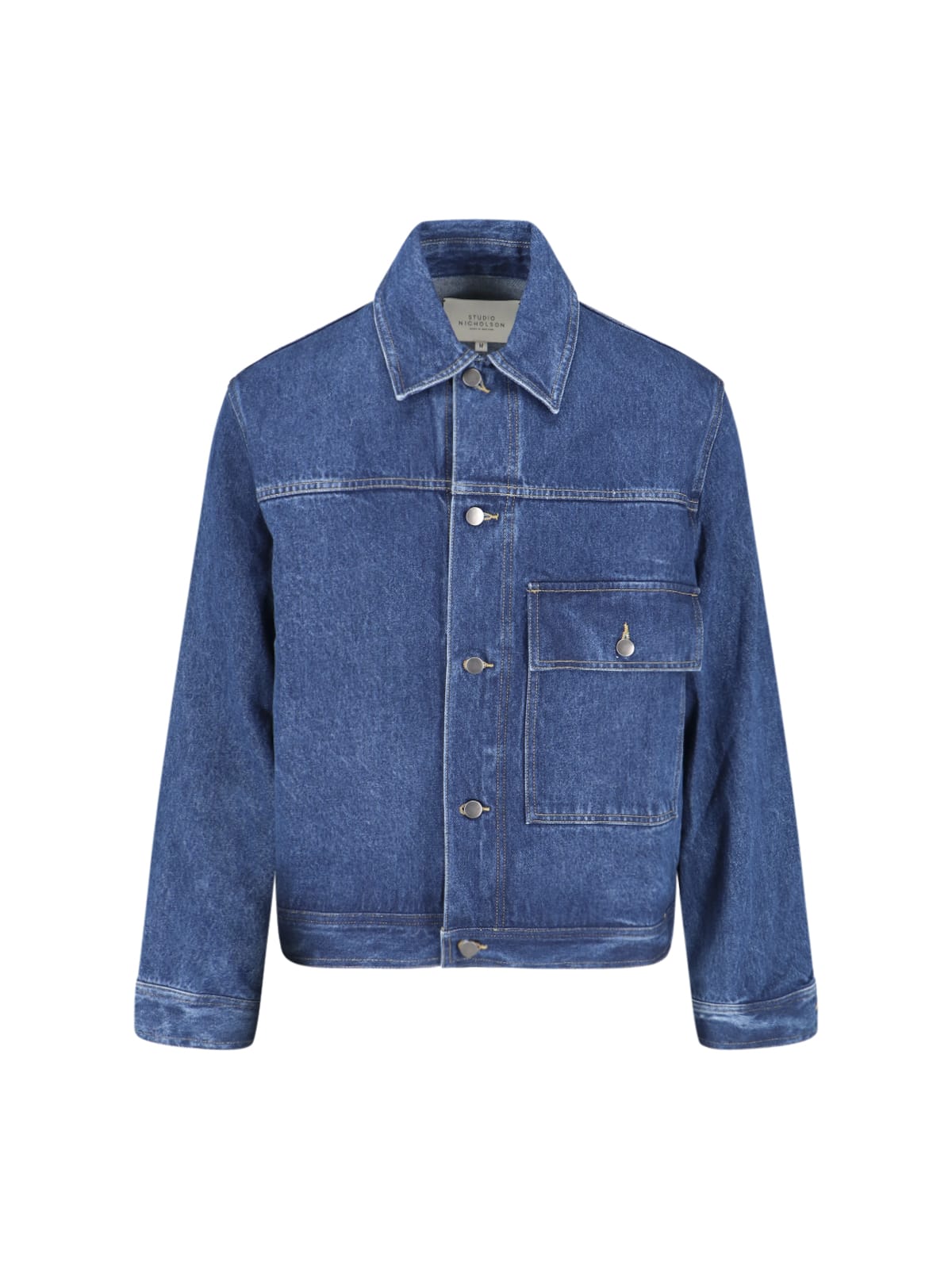 Studio Nicholson Blue Patch Pocket Denim Jacket In Blue