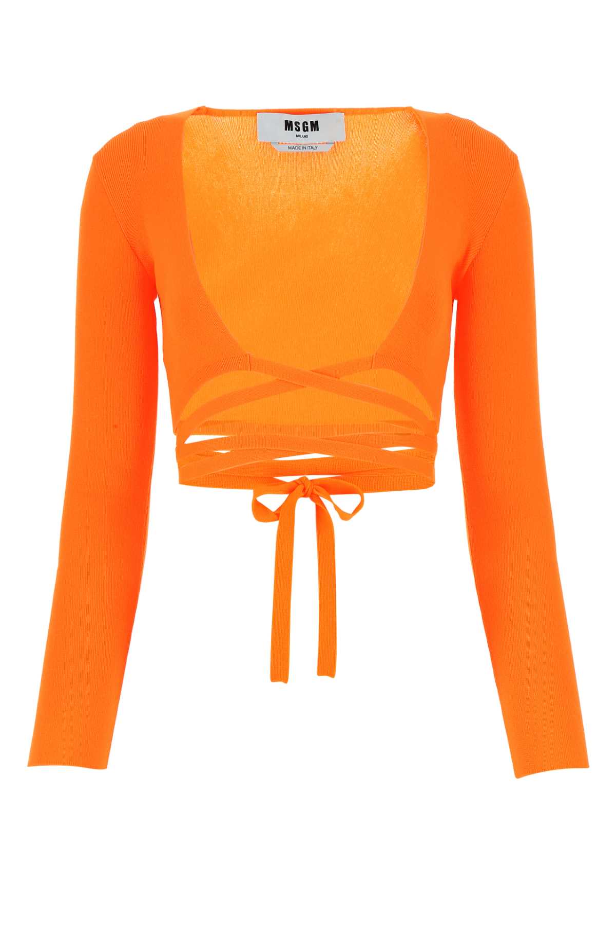 Orange Stretch Polyester Blend Cardigan