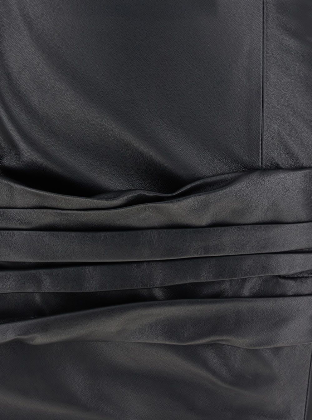 Attico Black Sleeveless Off-shoulder Midi Dress With Front Single Slit And Ruched Waist In Leather Woman In Black