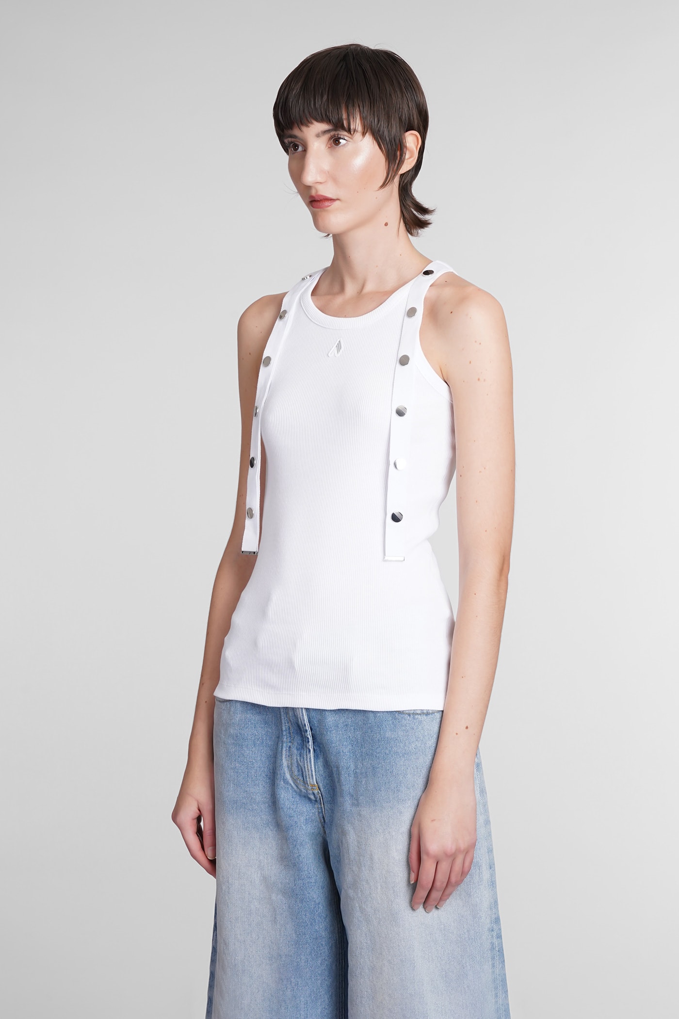 Attico Strap Detail Ribbed Tank Top In White