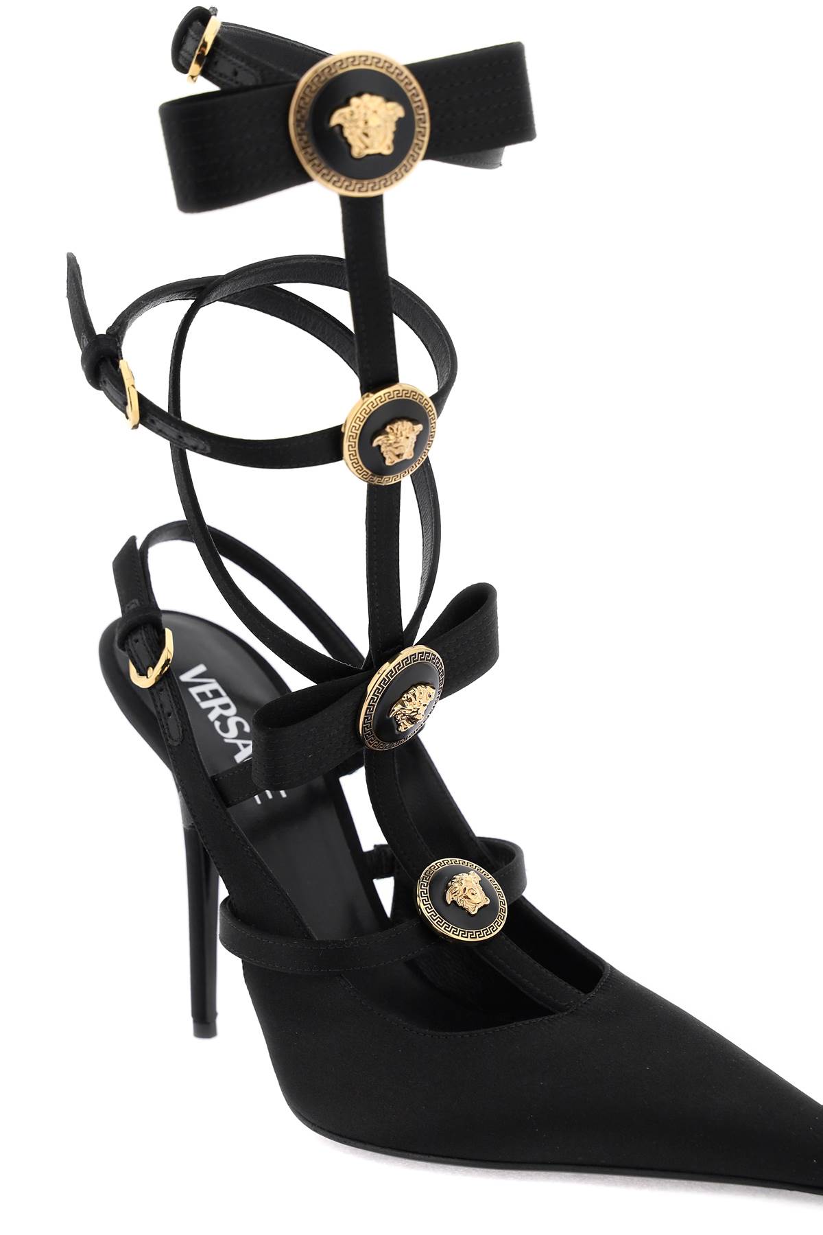 Shop Versace Slingback Pumps With Gianni Ribbon Bows In Black  Gold (black)