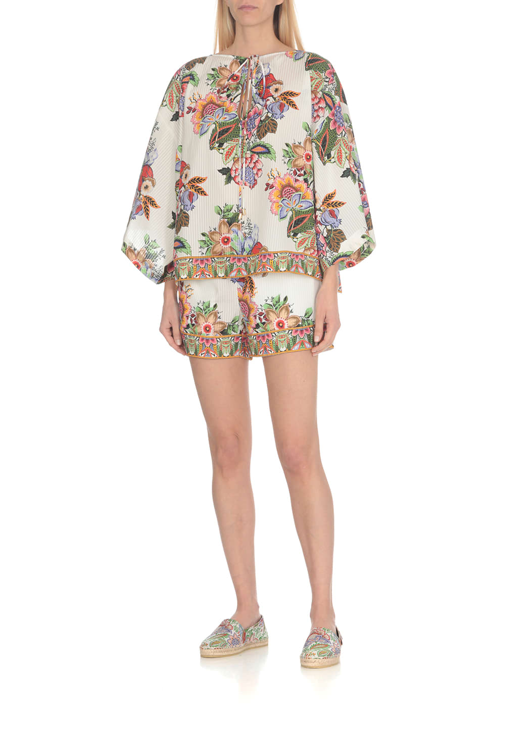 Etro Tie-detailed Floral-print Cotton And Silk-blend Voile Blouse In White