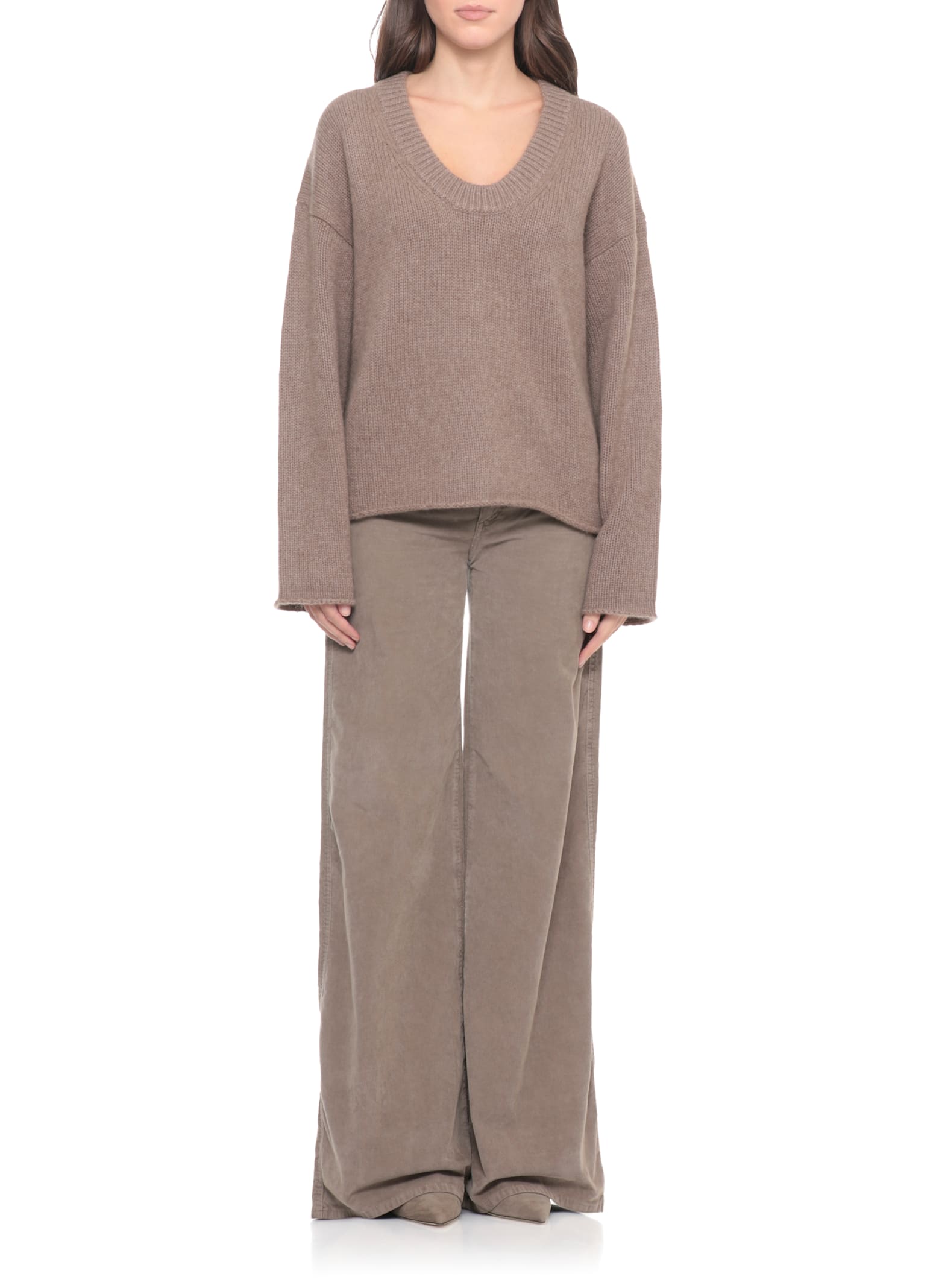 Loulou Studio Relaxed Fit Wool Sweater V-neck In Brown