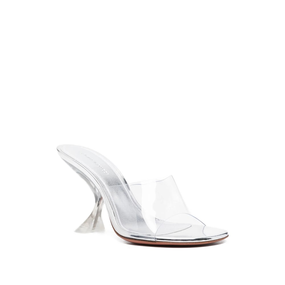 Amina Muaddi Metallic Open-toe Sandals With Sculptural Heel In White