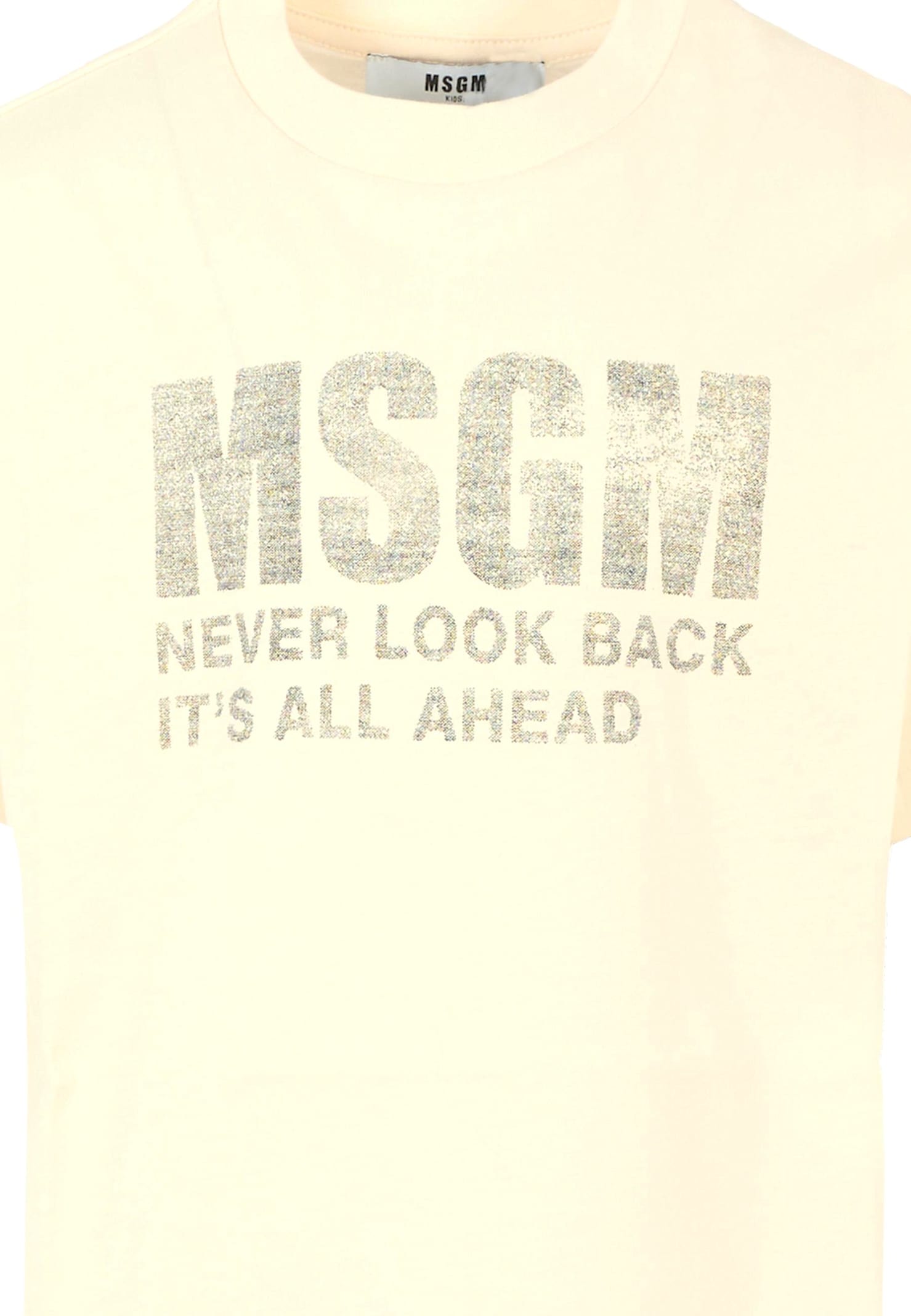 Msgm Ivory T-shirt For Kids With Logo In Neutral