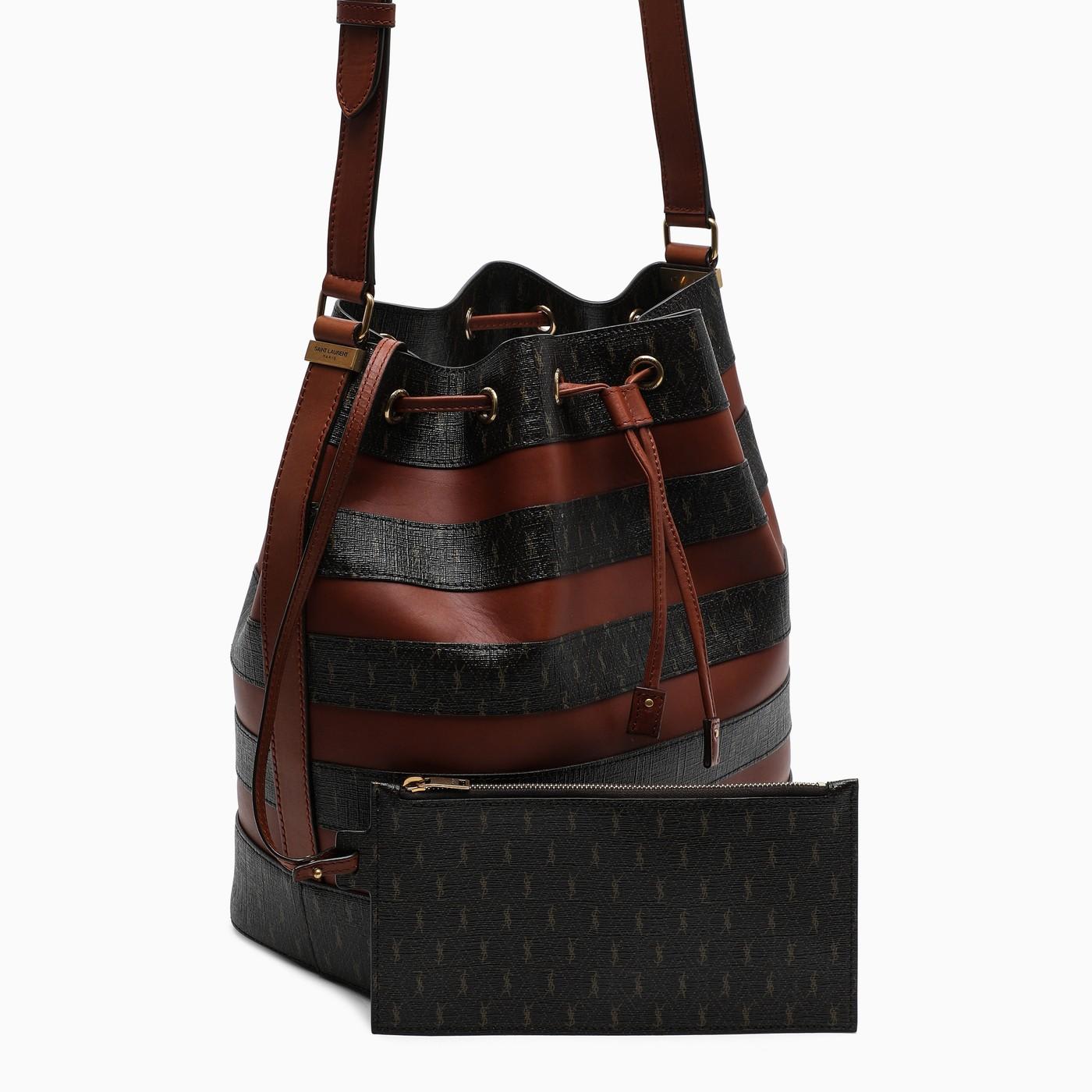 Shop Saint Laurent Jacquard Leather Seau Medium Bucket Bag In Brown