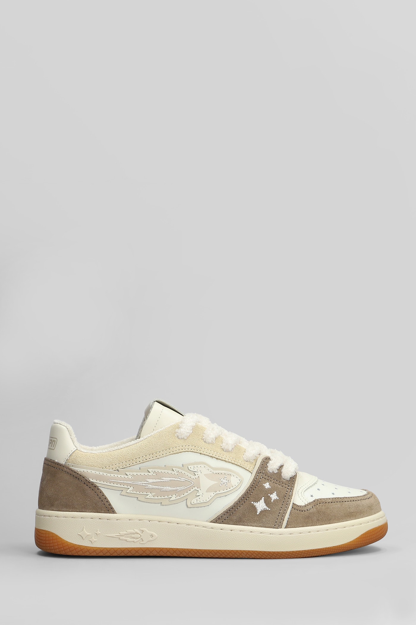 Egg Rocket Sneakers In Beige Suede And Leather