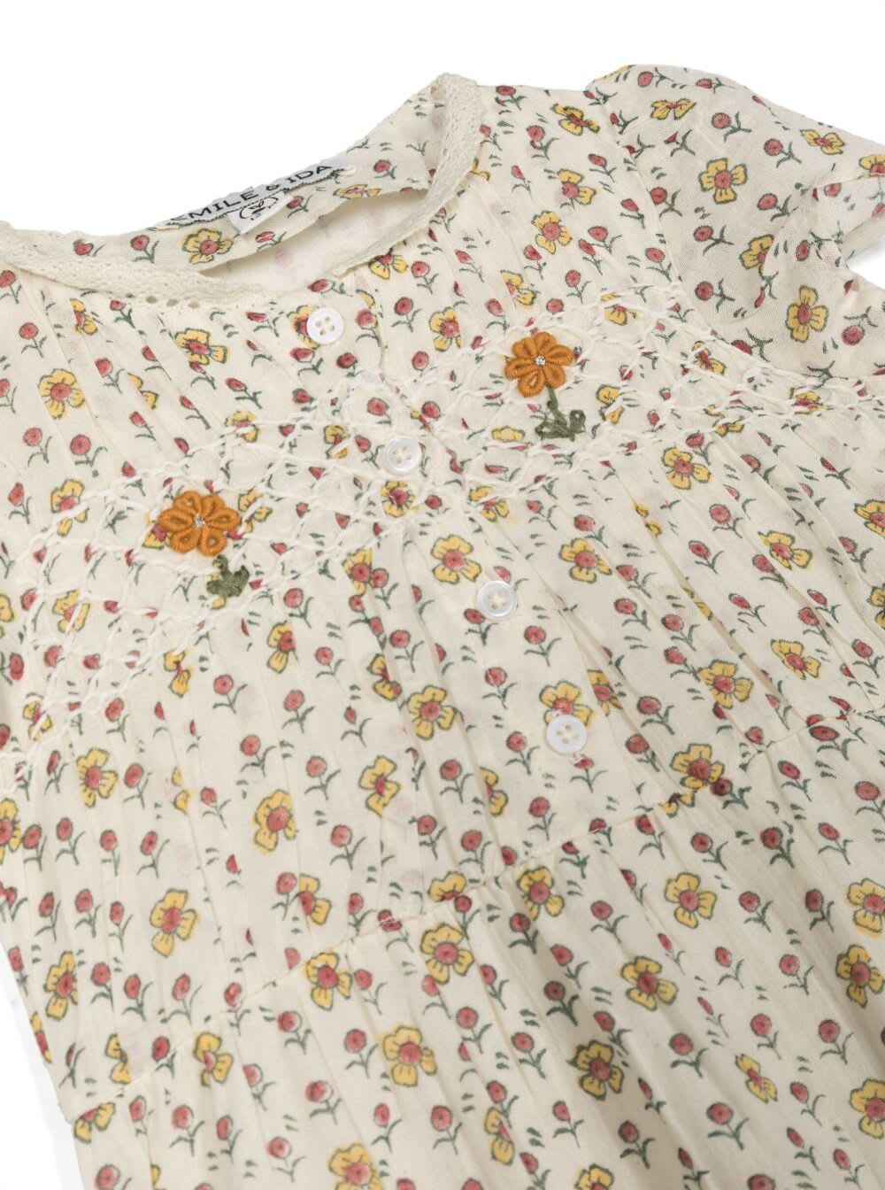 Shop Emile Et Ida Multicolor Onesie With Floreal Print And Daisy Embroidery In Cotton Baby In Beige