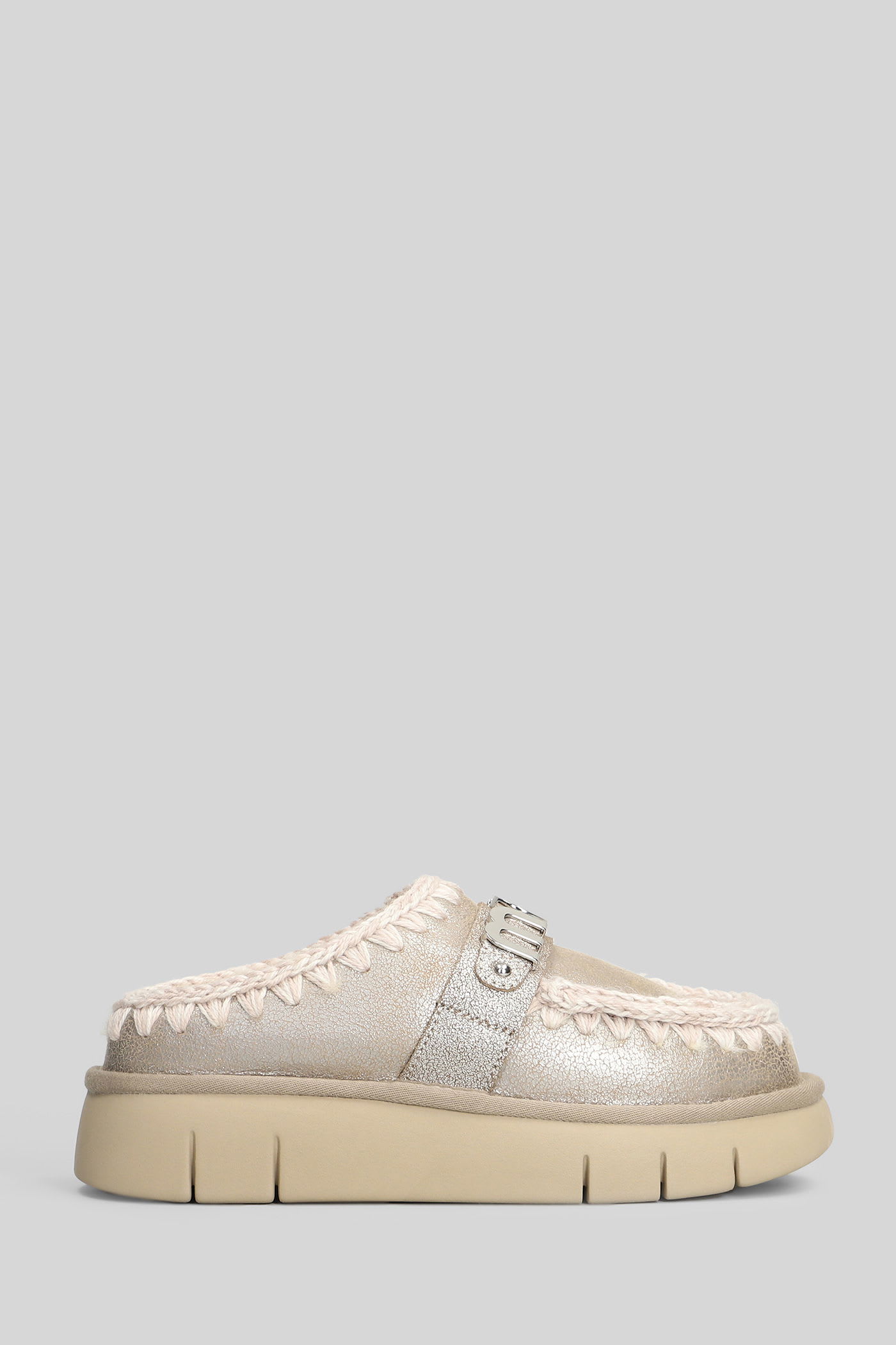 Mou Bounce Clog In Laminated Sheepskin Stone Color In Gray