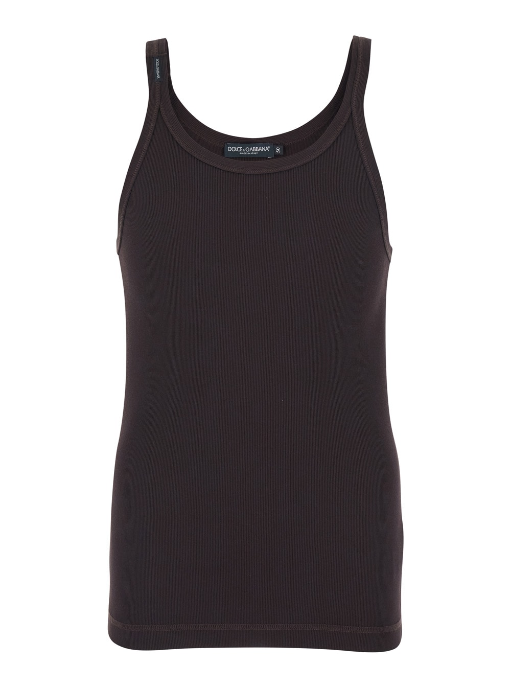 Dolce & Gabbana Brown Crew Neck Top With Ribbed Design In Cotton Man