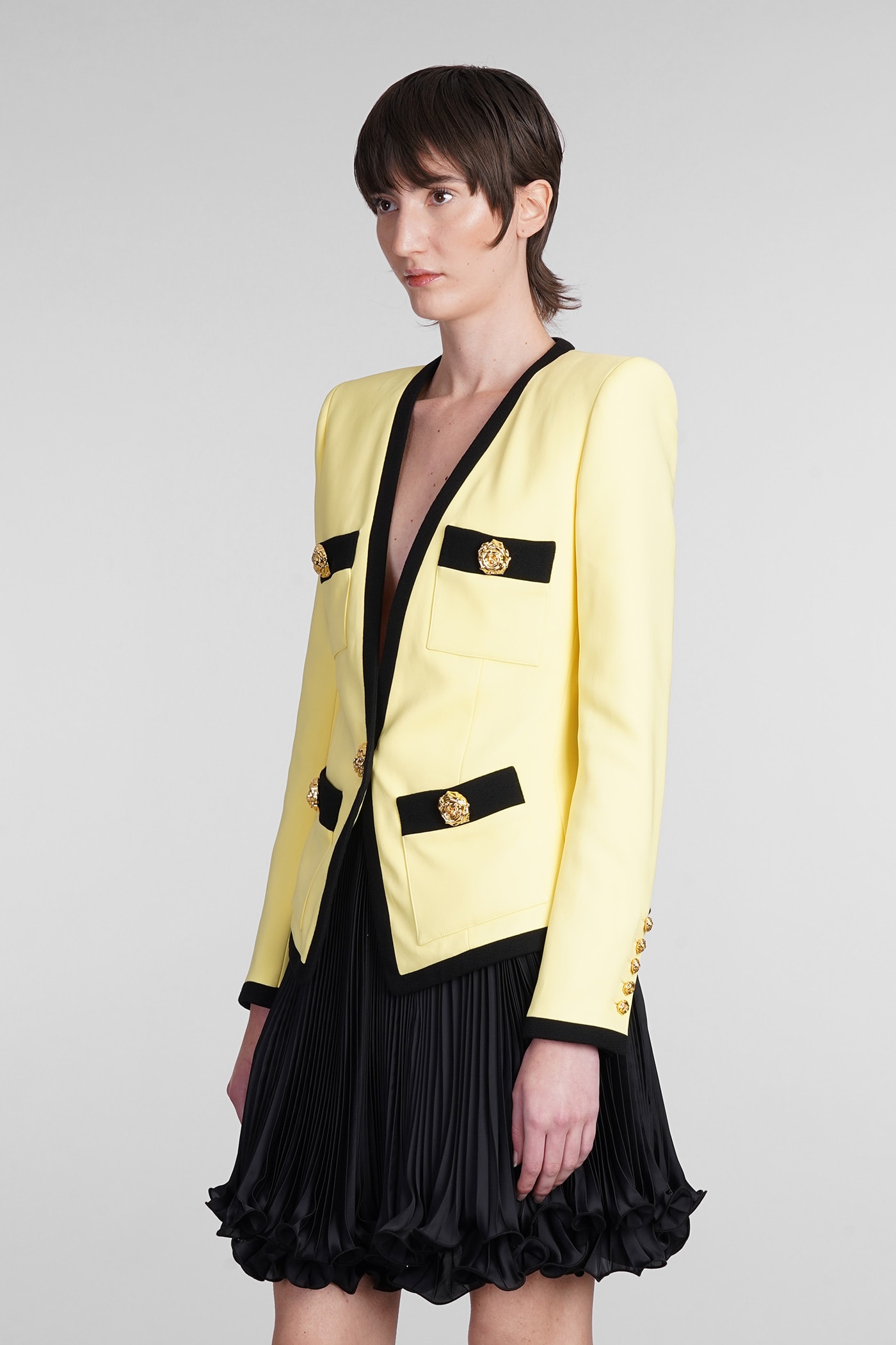 Shop Balmain Blazer In Yellow Viscose