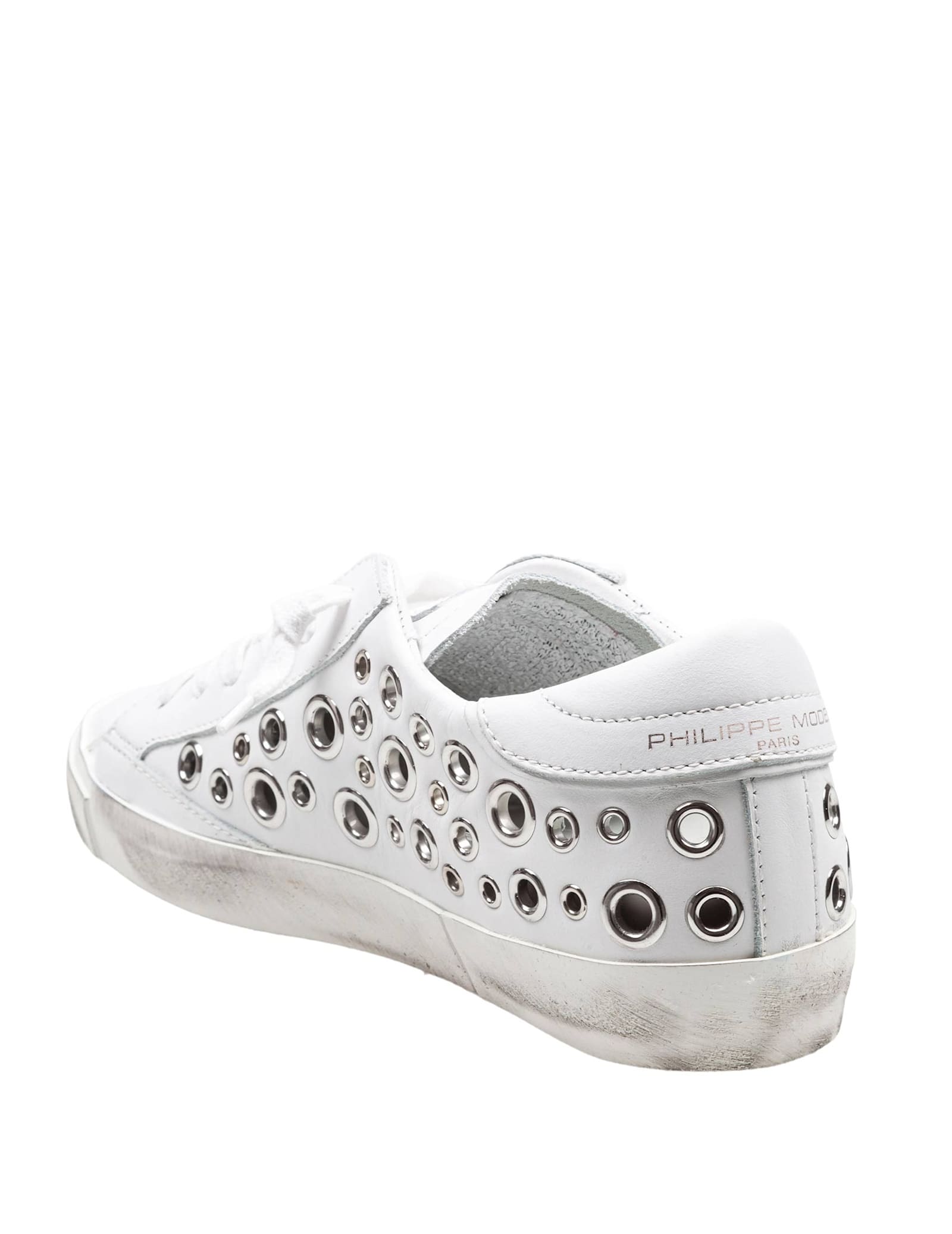 Philippe Model Prsx Low Leather Sneakers With Applied Studs In White