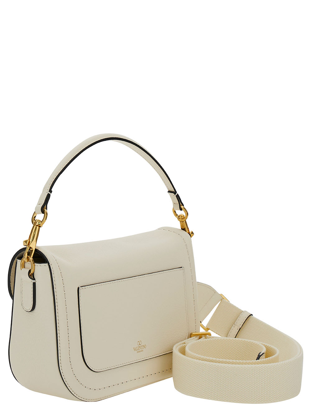 Valentino Alltime White Shoulder Bag With Vlogo Detail In Smooth Leather Woman In White