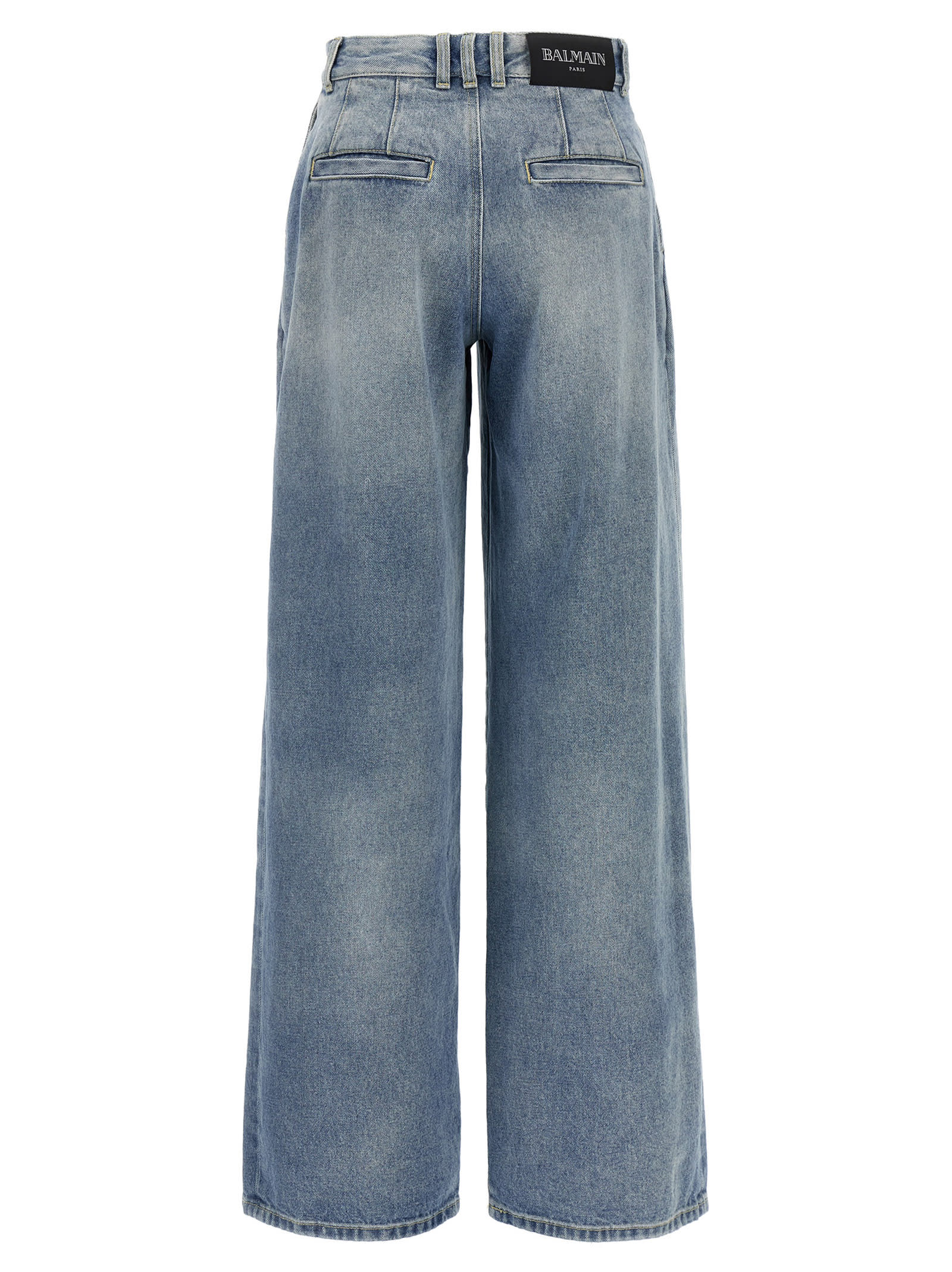 Shop Balmain Pleated Jeans In Light Blue