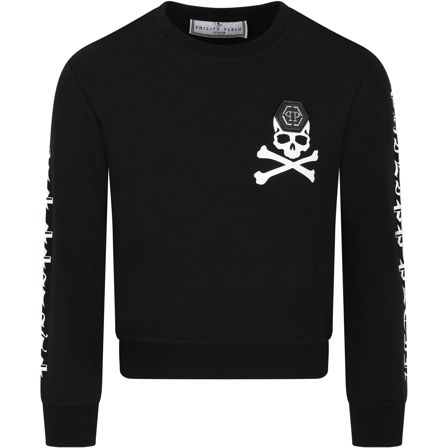 Philipp Plein Junior Black Sweatshirt For Boy With Print And Logo