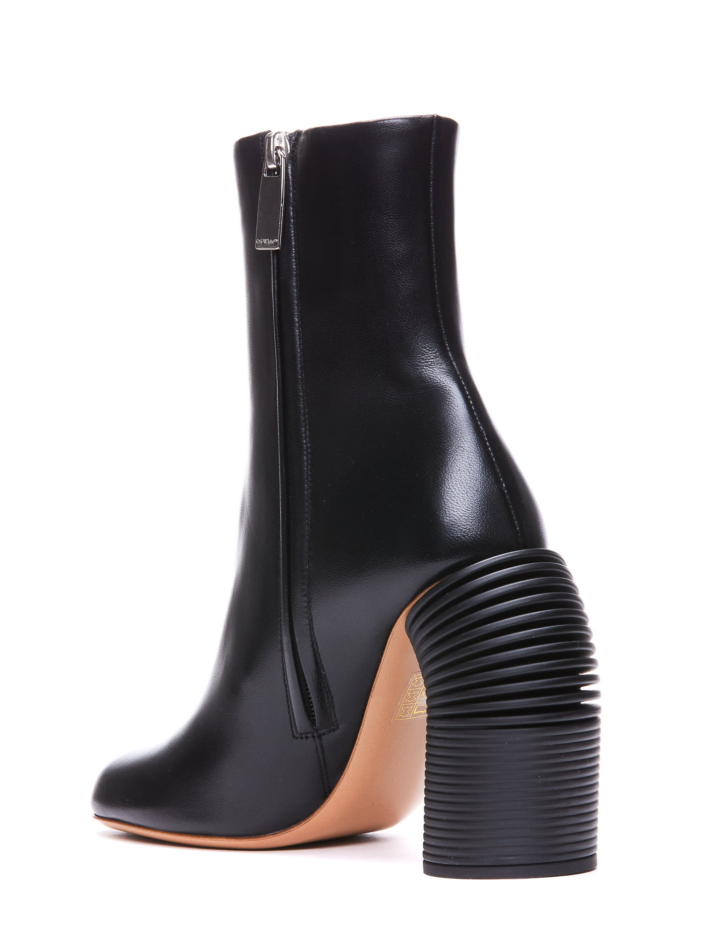 Off-white Leather Spring Booties Statement Heel 11 Cm In Nero