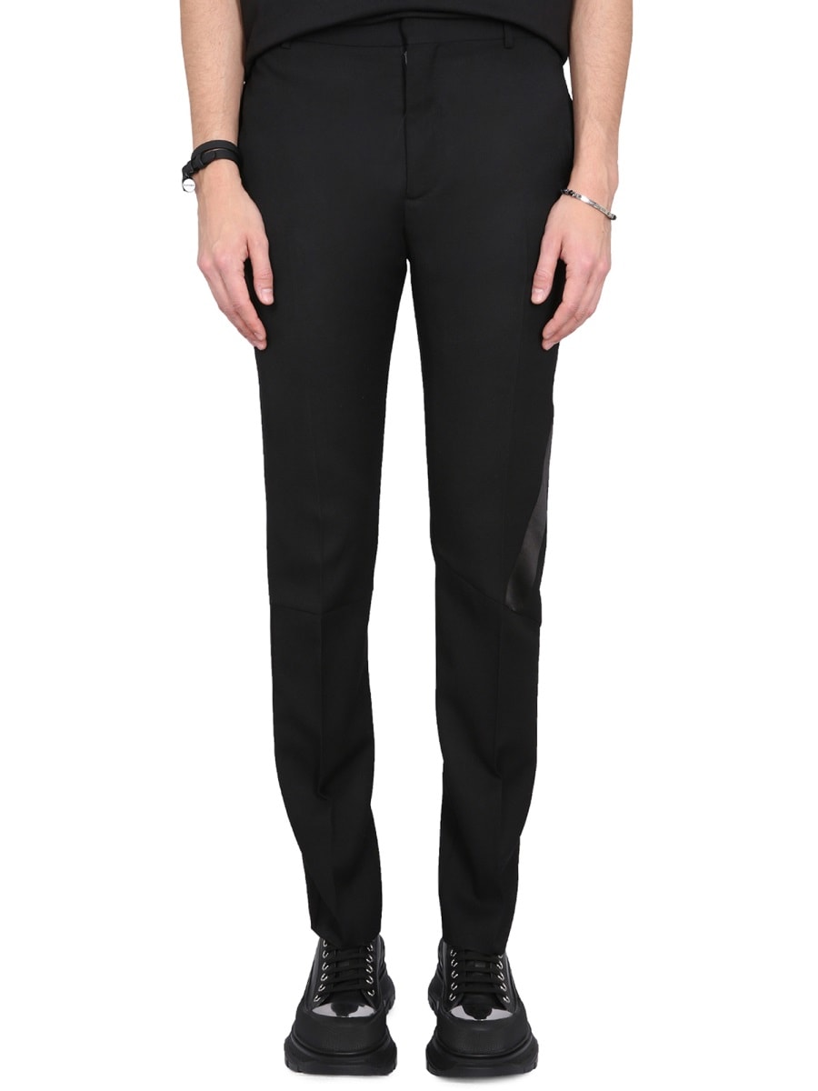 Alexander Mcqueen Wool Trousers Striped Sides In Black