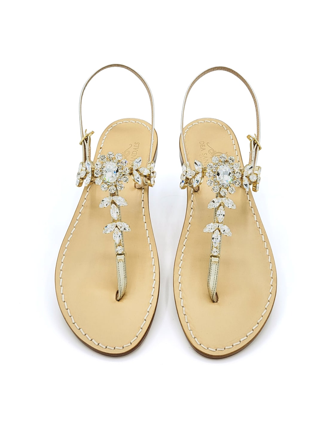 Shop Dea Sandals Marina Grande Big Crystal Jewel Sandals In Platinum Gold Laminated, Crystal