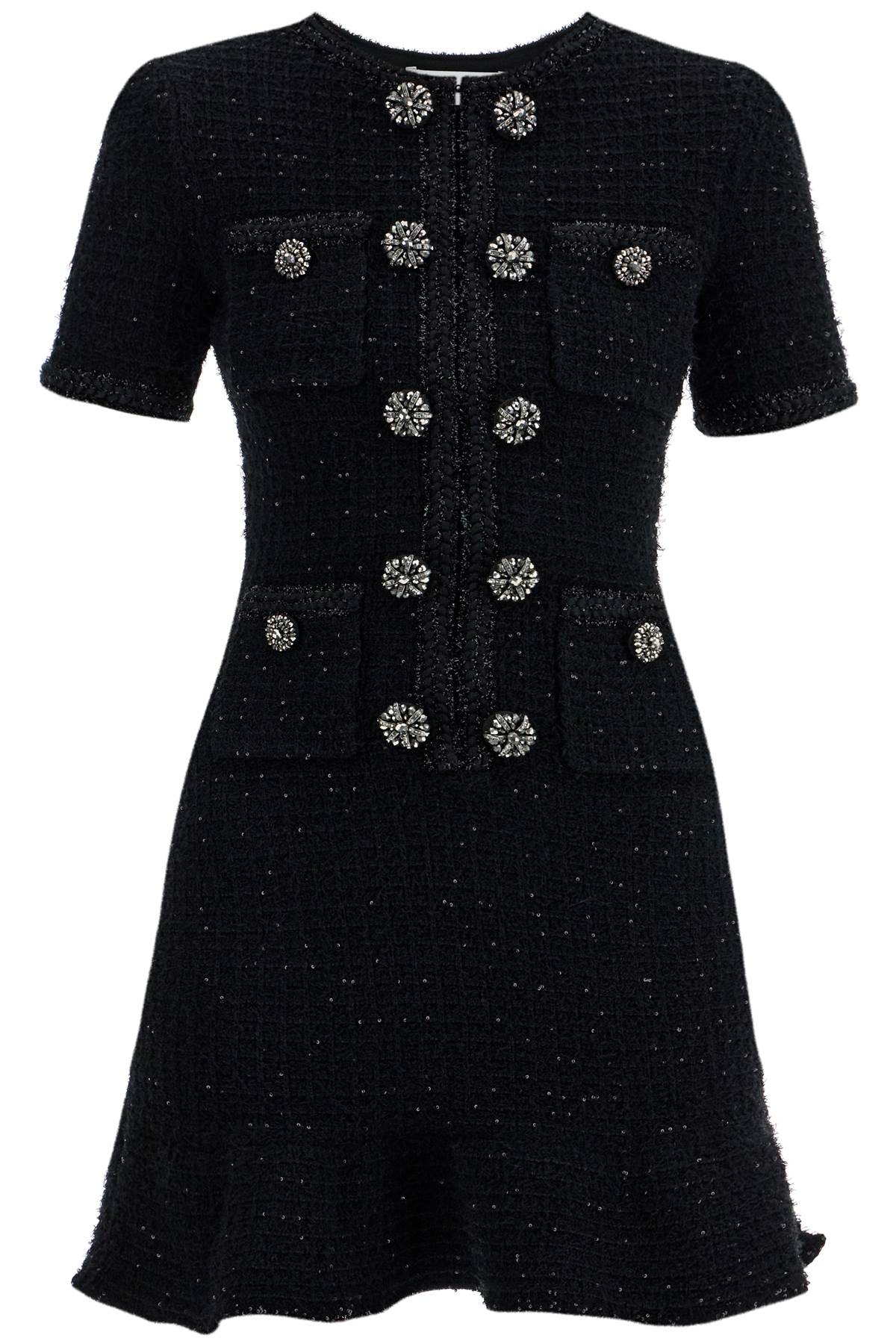 Shop Self-portrait Mini Bouclã© Dress With Sequins And Jewel In Black (black)