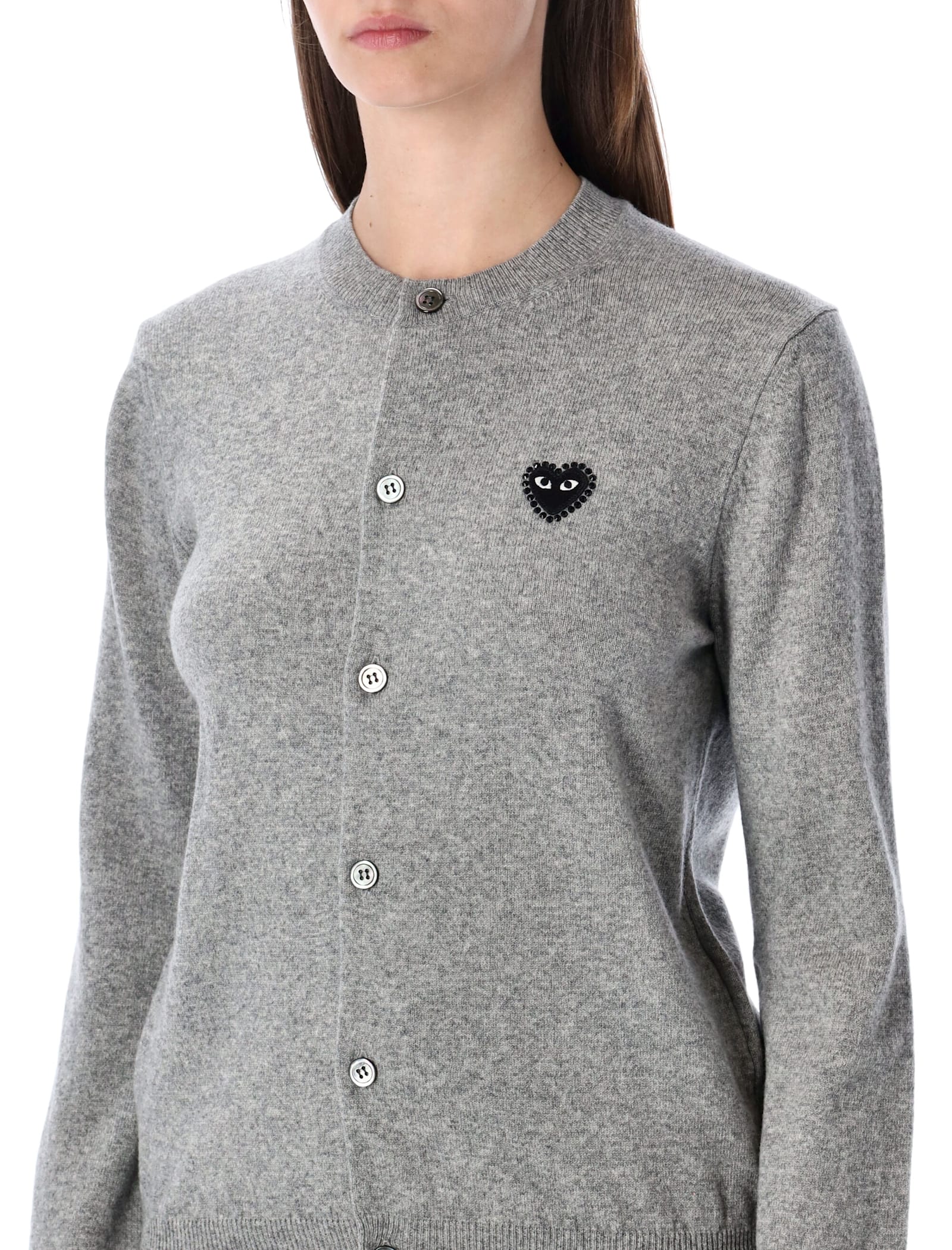 Comme Des Garçons Play Cardigan Round Collar Crystal Heart Blac In Gray