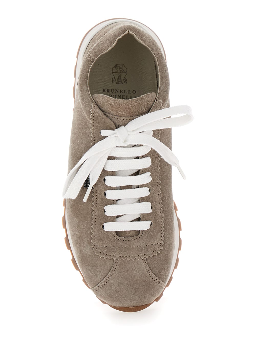 Shop Brunello Cucinelli Beige Low Top Sneakers With Rubber Sole In Suede Woman