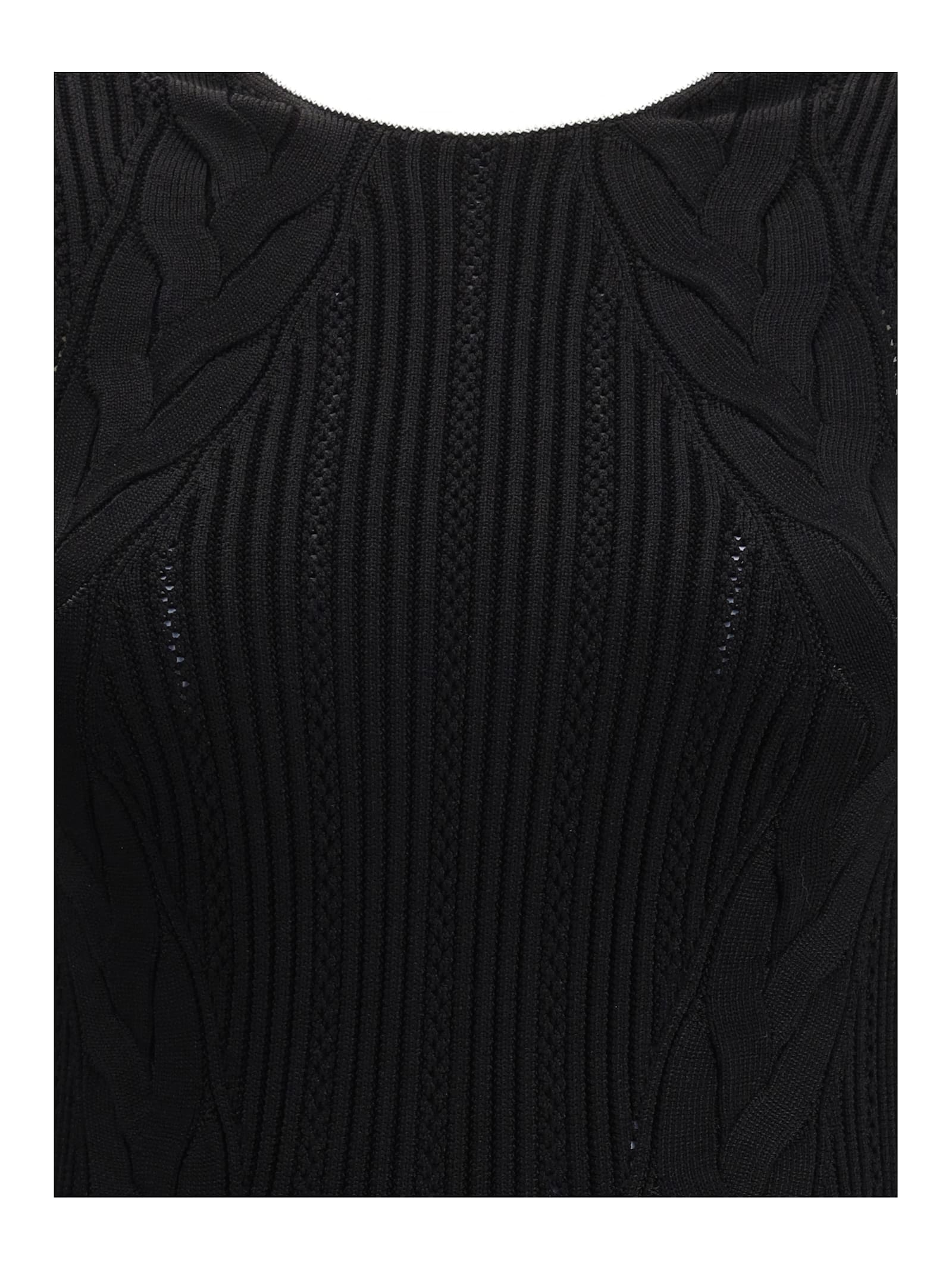 Balmain Sleeveless Torsade Knit Long Dress In Black