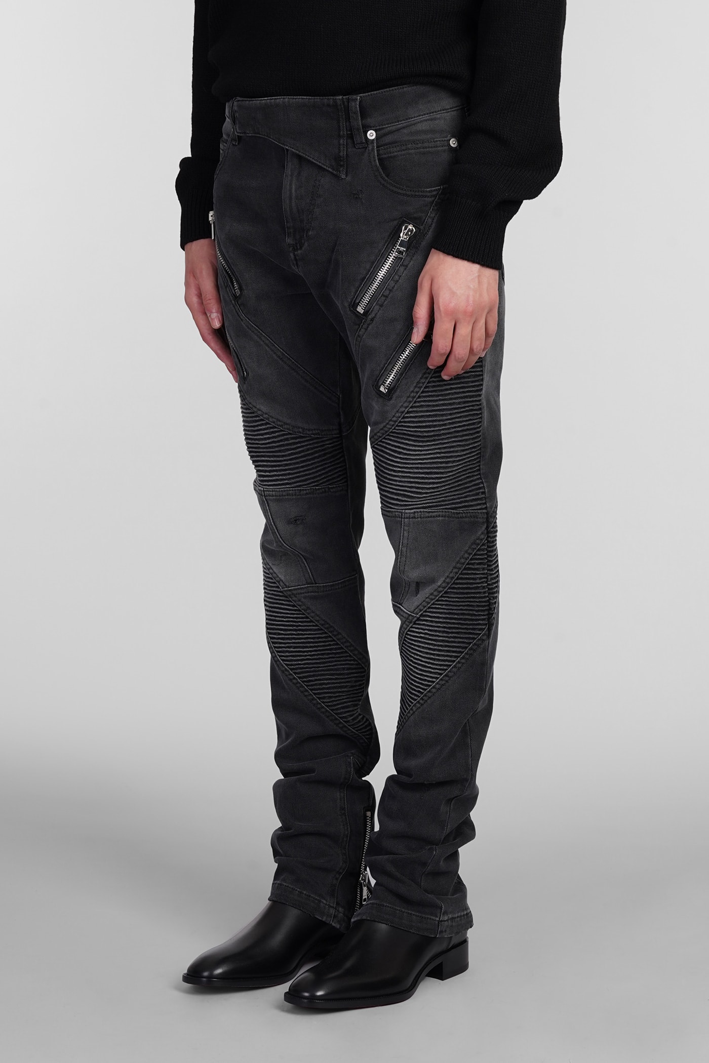 Shop Balmain Jeans In Grey Cotton