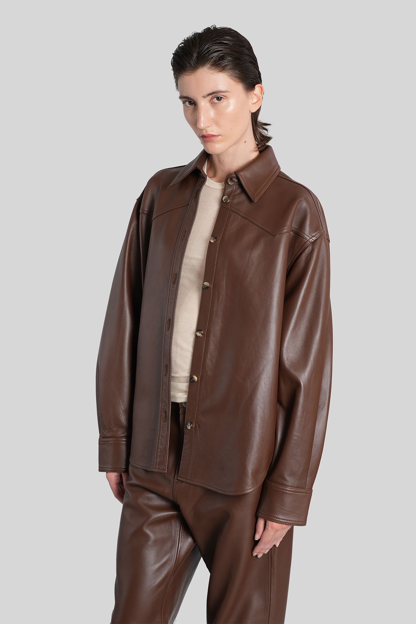 Haikure Belty Leather Jacket In Brown Leather In Brown