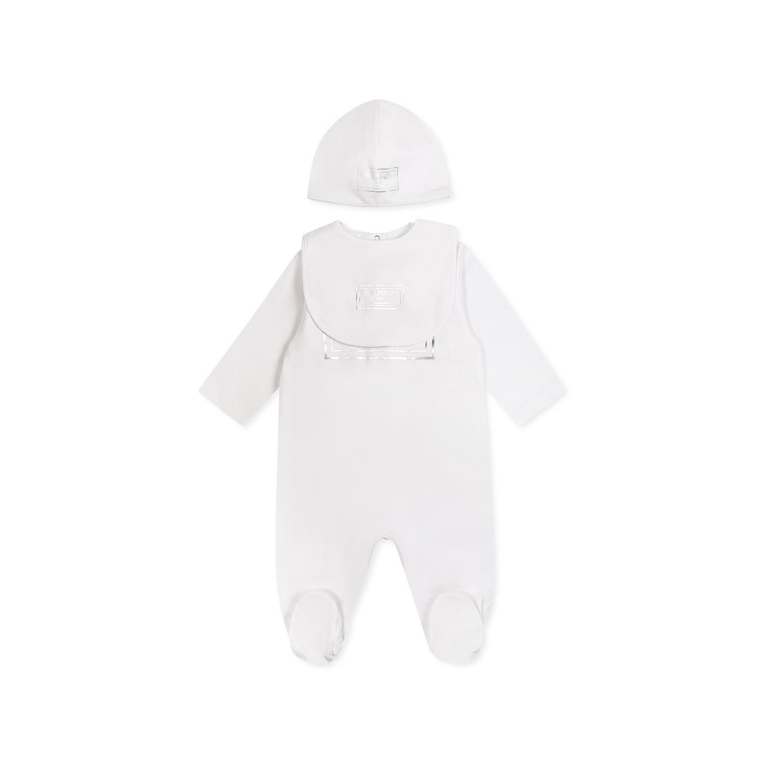 Balmain White Babygrow Set For Babykids With Logo In White
