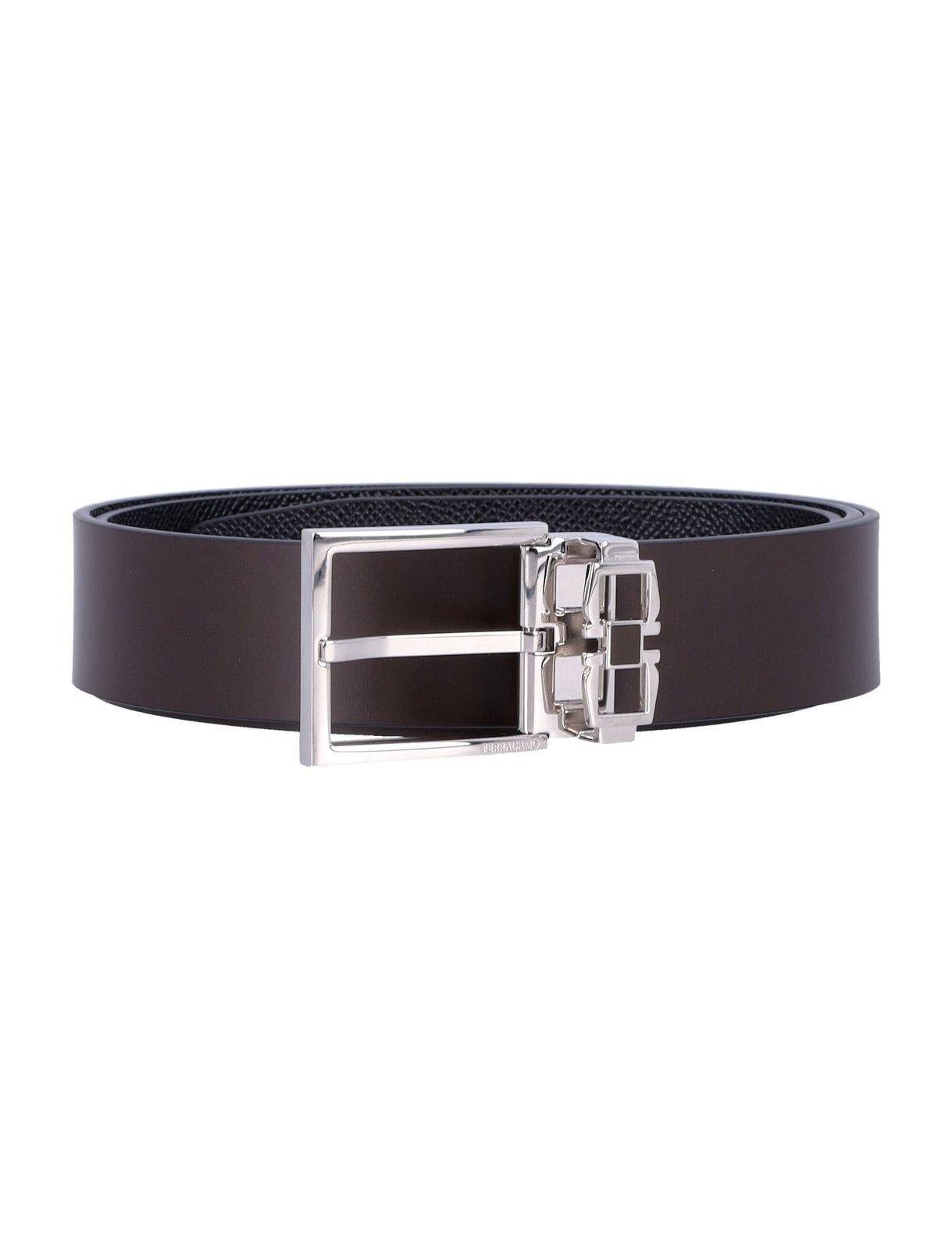 Shop Ferragamo Gancini Buckle Reversible Belt In Dark