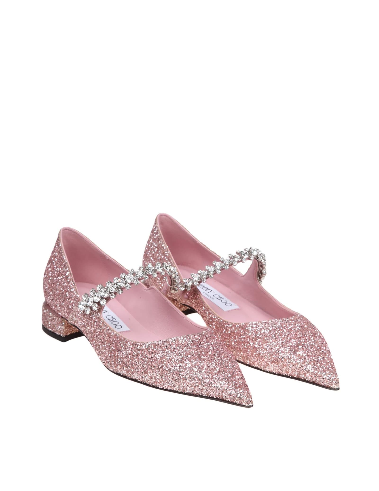 Shop Jimmy Choo Flat Pump In Pink Glitter Fabric In Rose