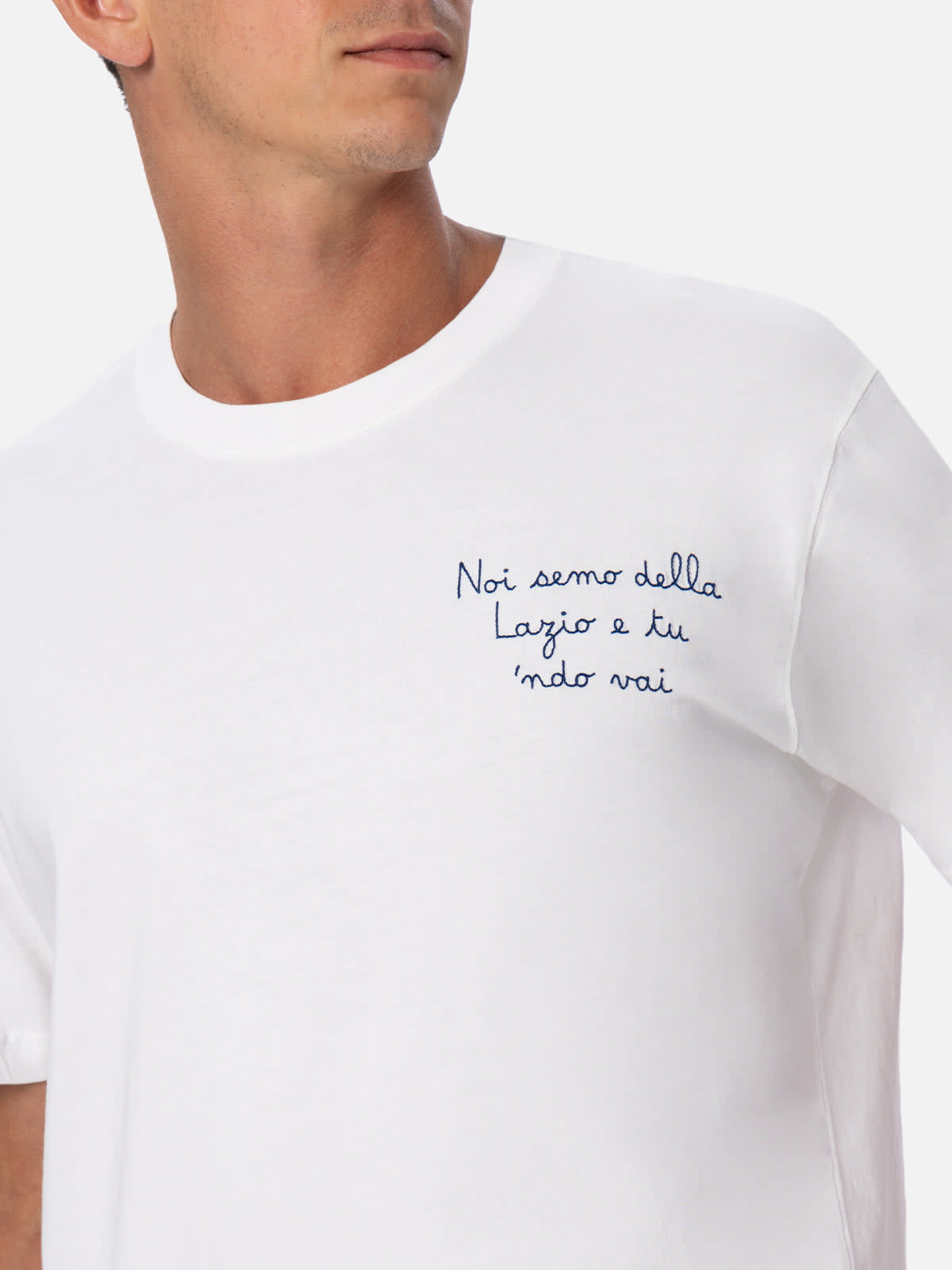 Shop Mc2 Saint Barth Man Cotton T-shirt With Lazio Embroidery Ss Lazio Special Edition In Blue