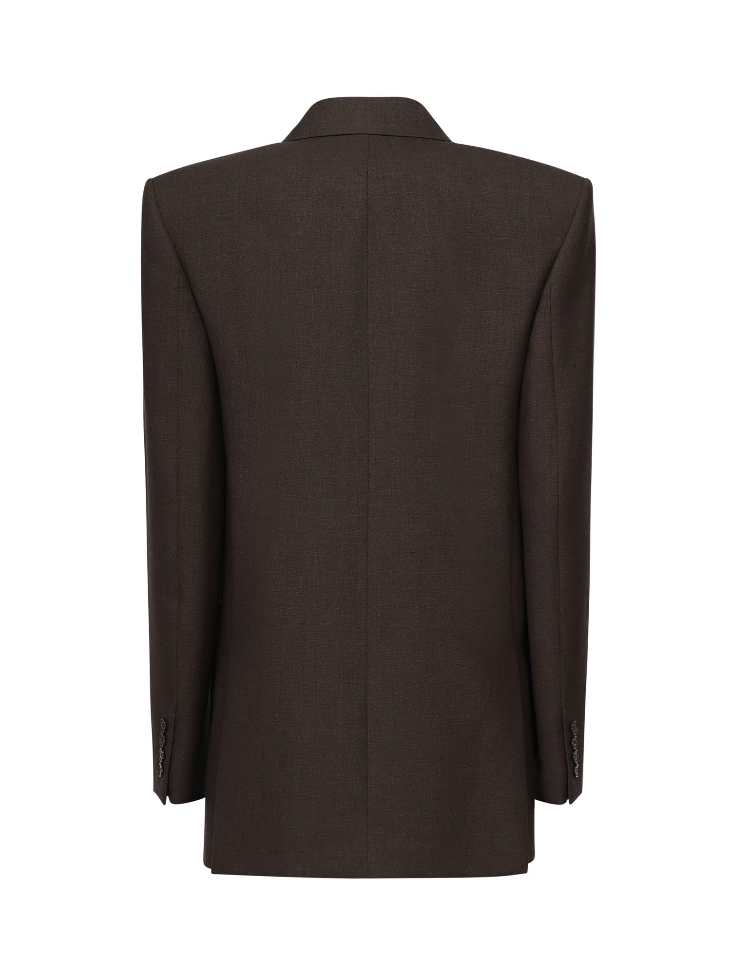 Saint Laurent Double-breasted Padded-shoulder Jacket In Brown