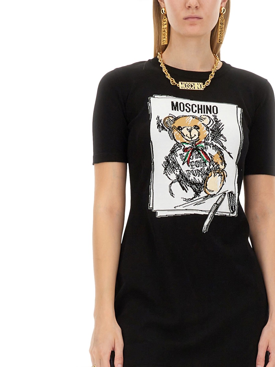 Shop Moschino Dress With Logo In Black