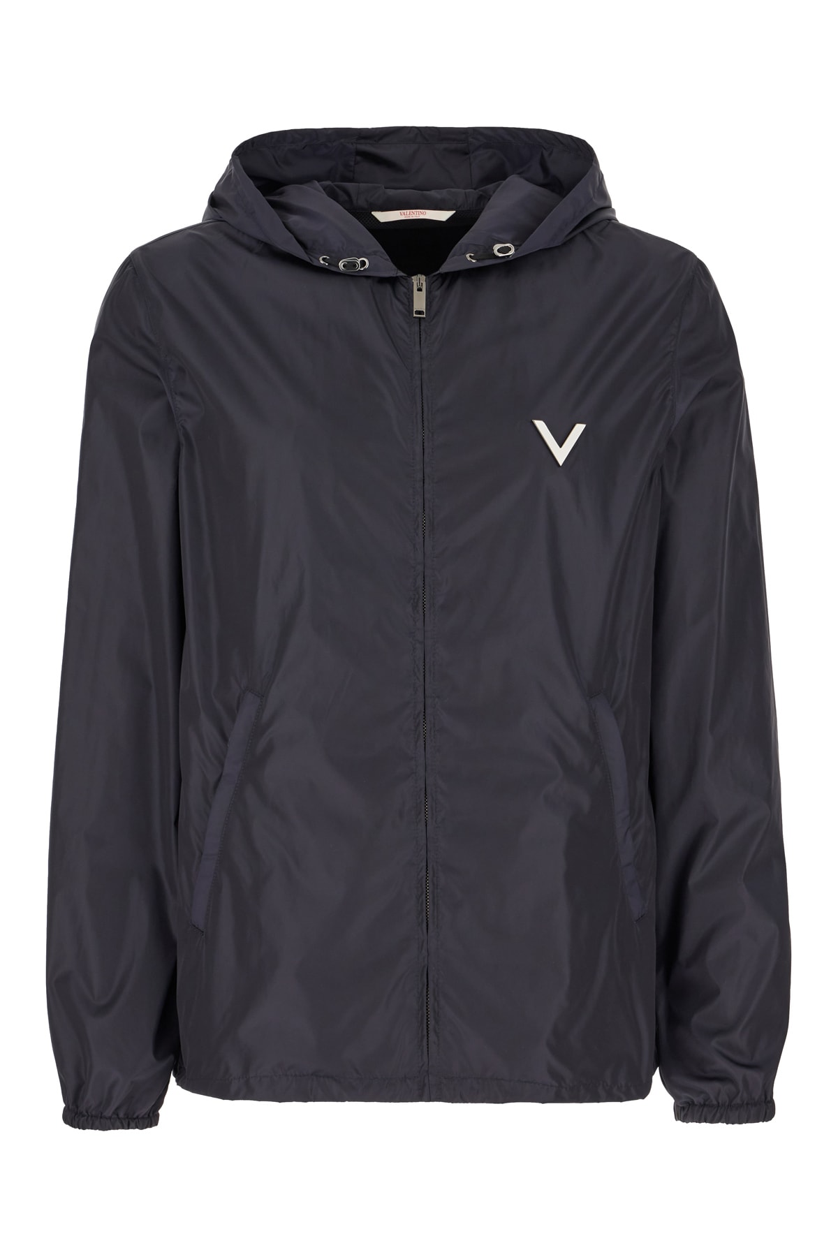 Valentino Navy Blue Nylon Windbreaker In Black