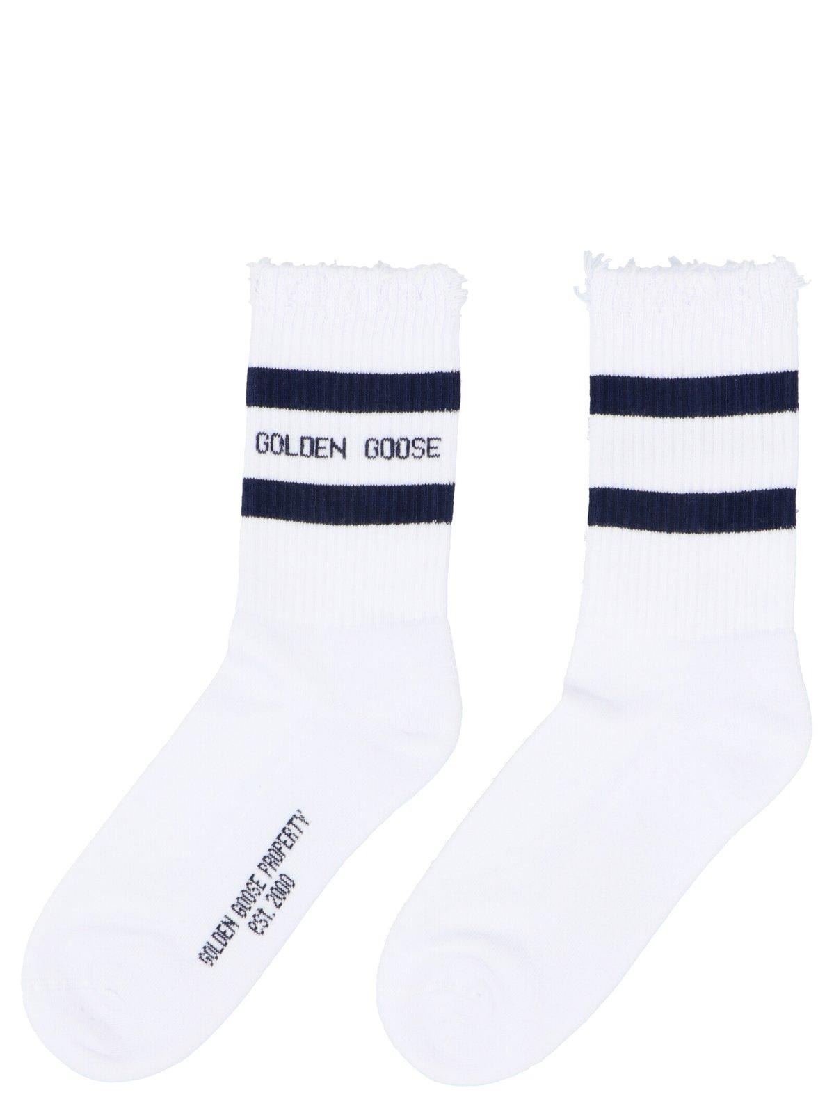 Golden Goose Logo Printed Striped Socks In White