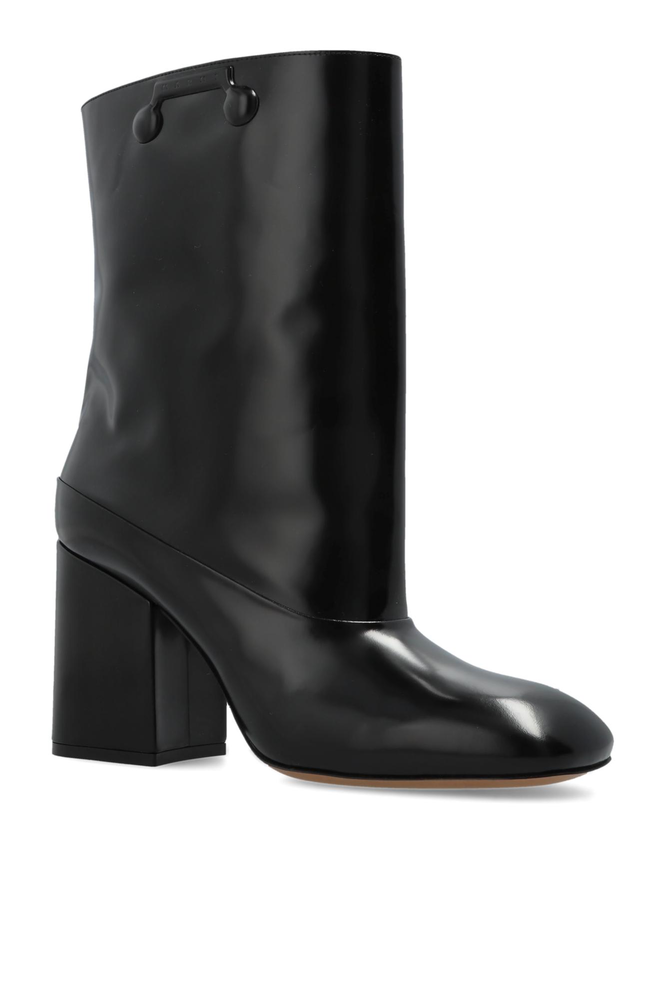 Marni Leather Heeled Ankle Boots In Animal Print