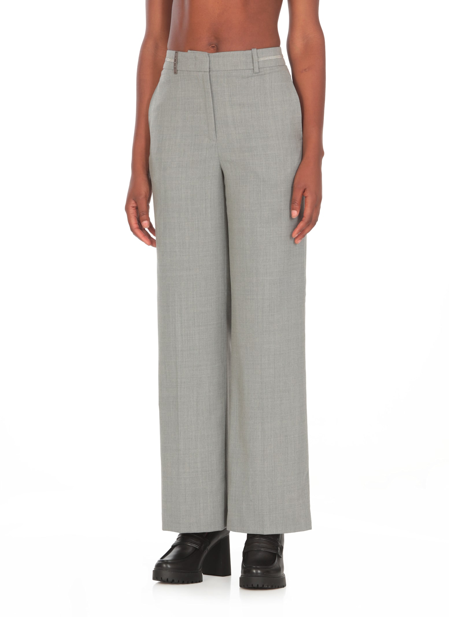 Shop Peserico Wool Trousers In Grey