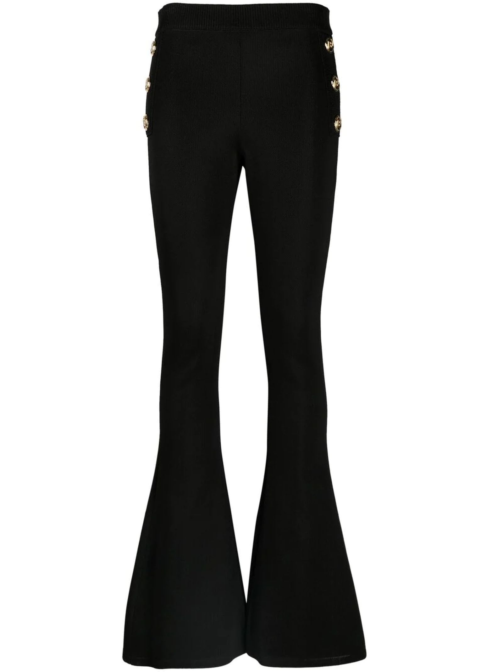 Balmain High-waisted Bootcut Pants With Satin Side Bands In Nero