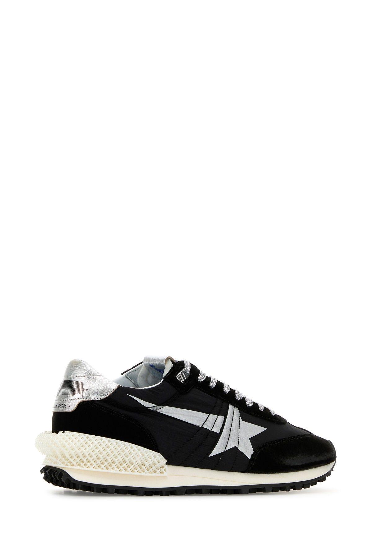 Shop Golden Goose Black Fabric And Suede Running Marathon Sneakers In Black/silver/ice