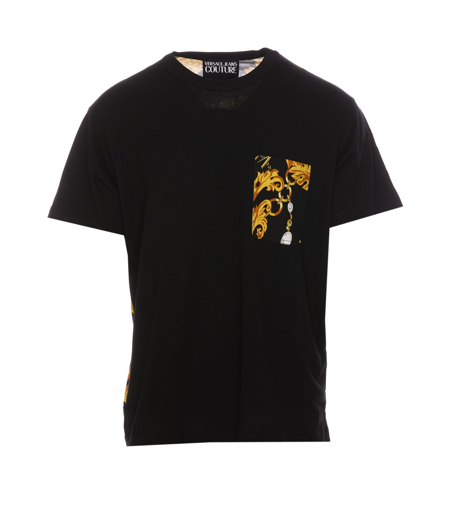 Versace Jeans Couture Chain Couture Print T-shirt In Black Gold