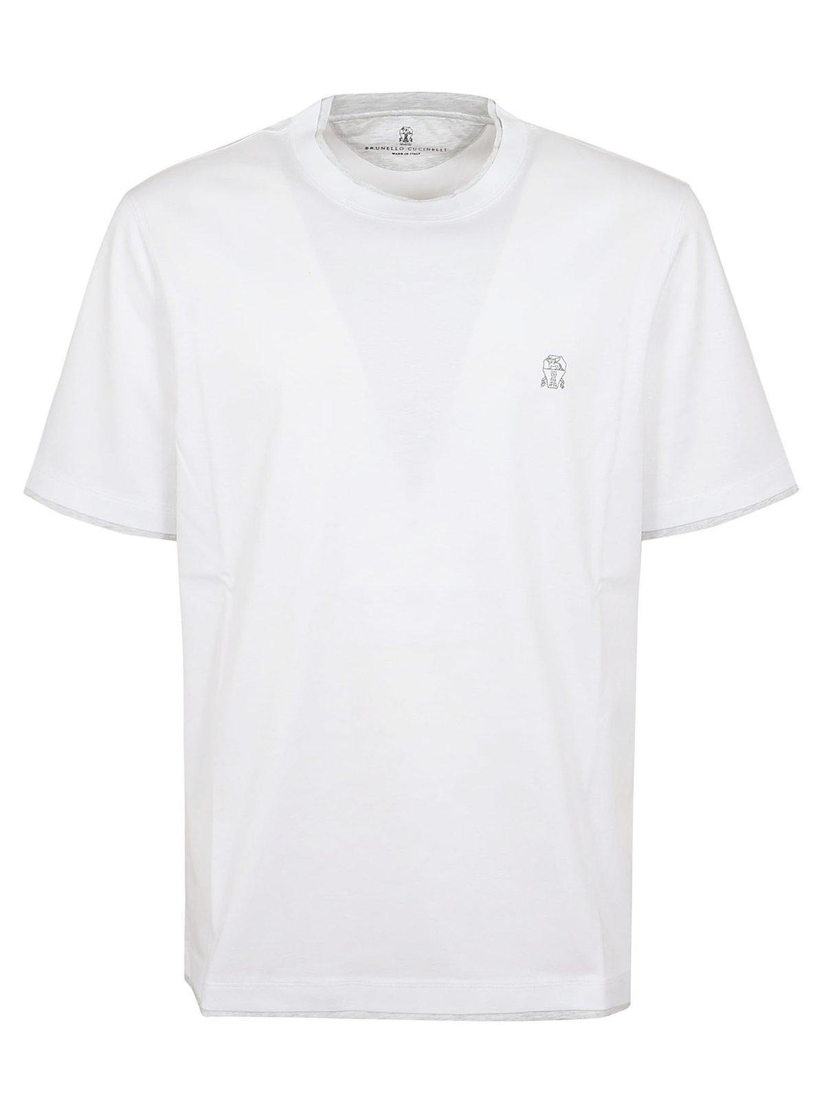 Shop Brunello Cucinelli Chest Logo Regular T-shirt In White Pearl