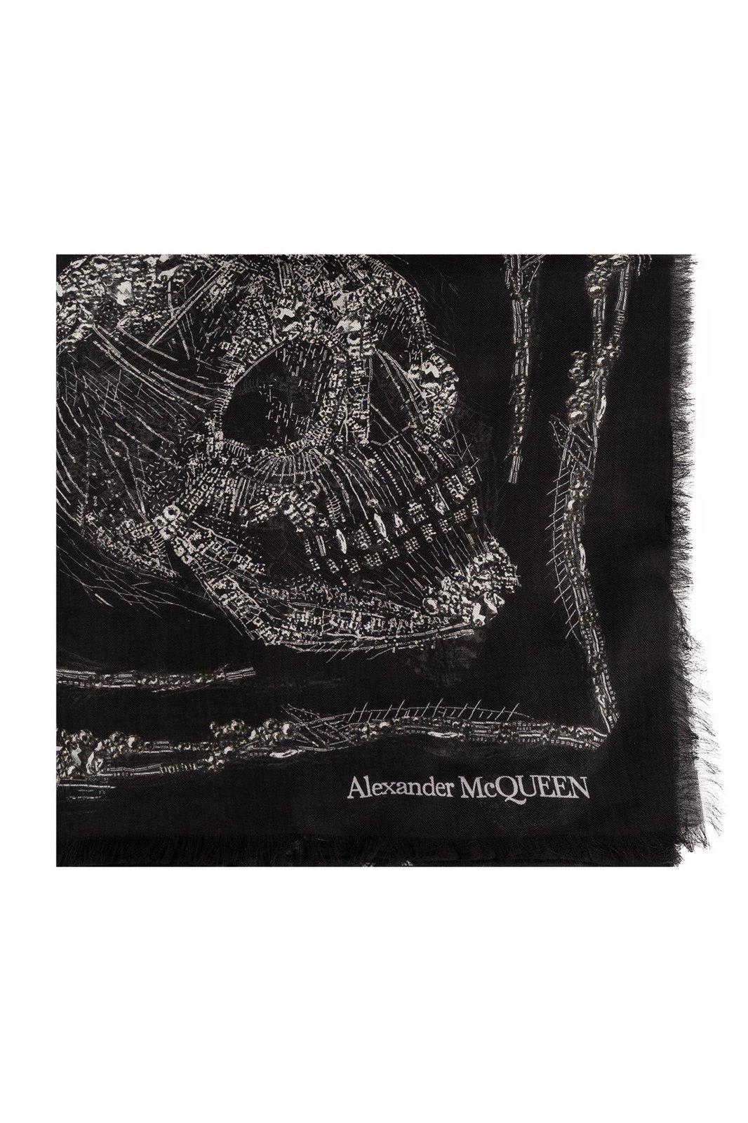 Shop Alexander Mcqueen Skull Motif Scarf In Black/ivory