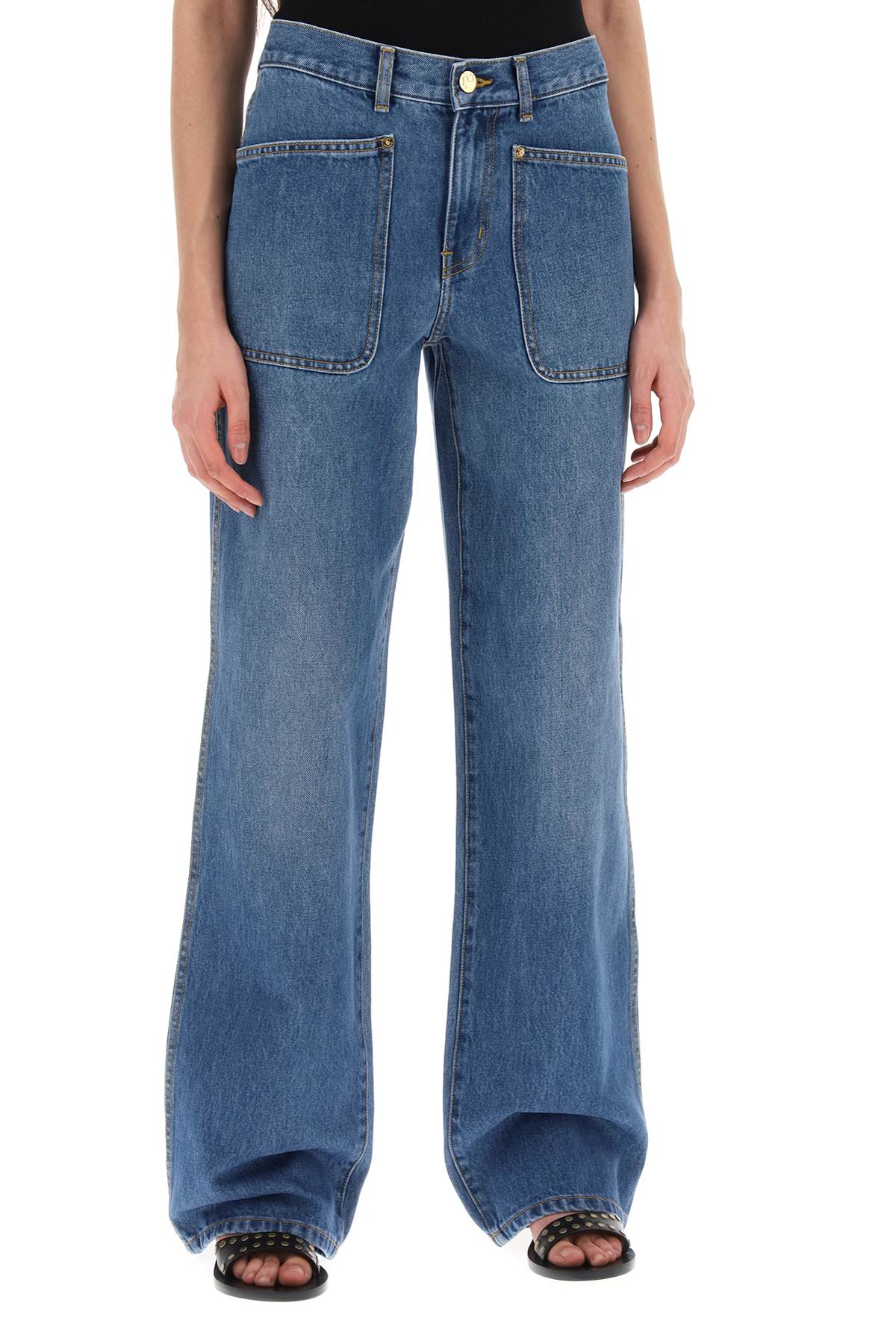 Shop Tory Burch High-waisted Cargo Style Jeans In In Dark Vintage Wash (blue)