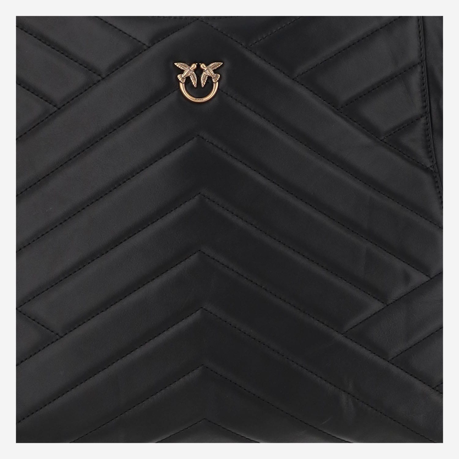 Shop Pinko Logo Leather Shoulder Bag In Black