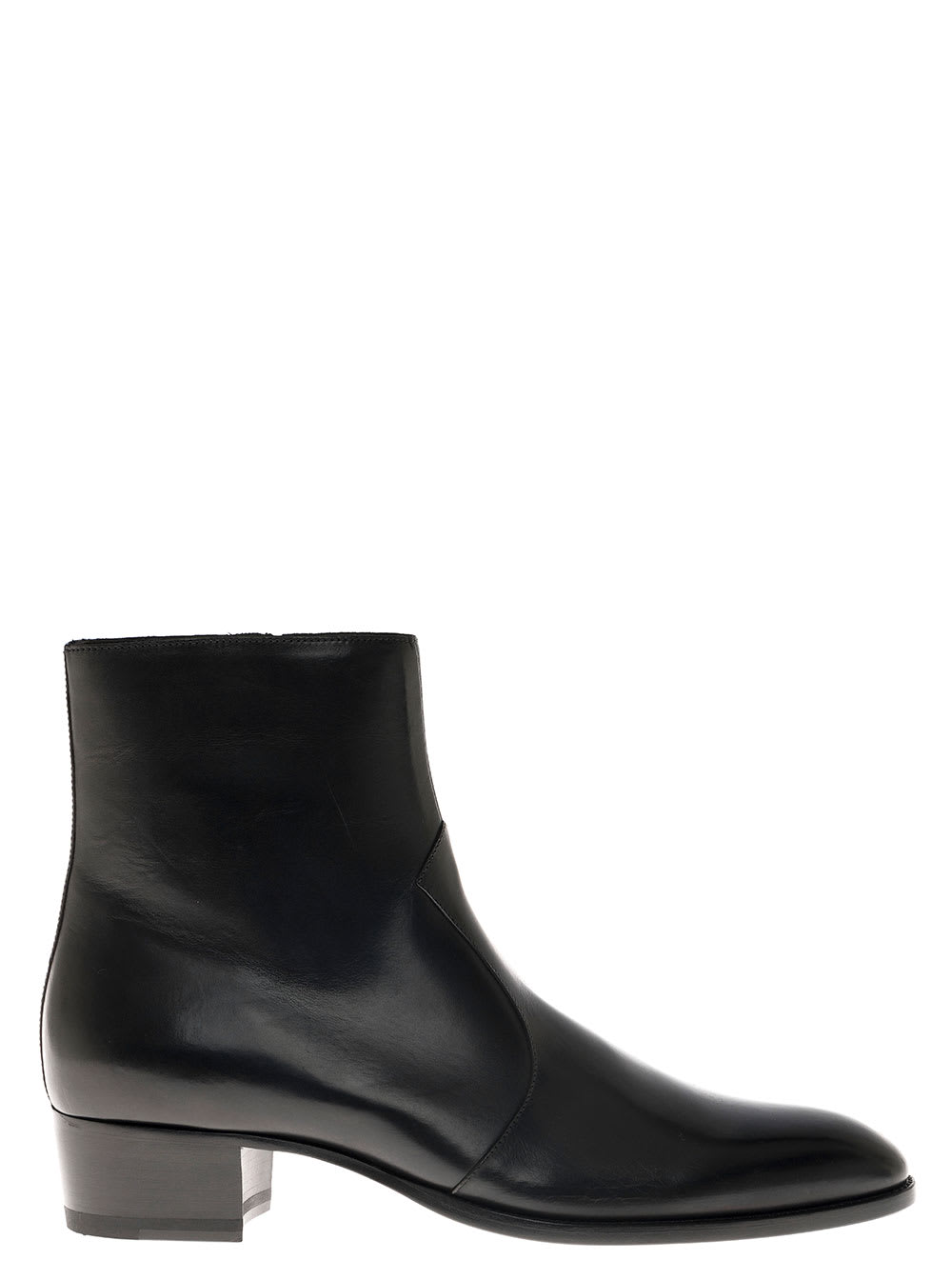 Shop Saint Laurent Wyatt Black Leather Ankle Boots