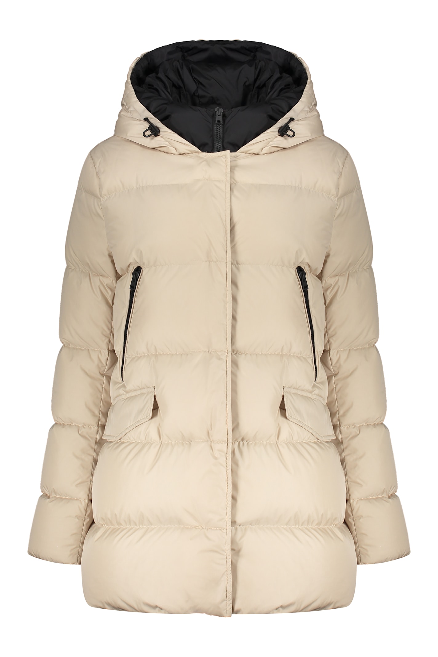 Shop Herno Short Down Jacket With Hood In Beige