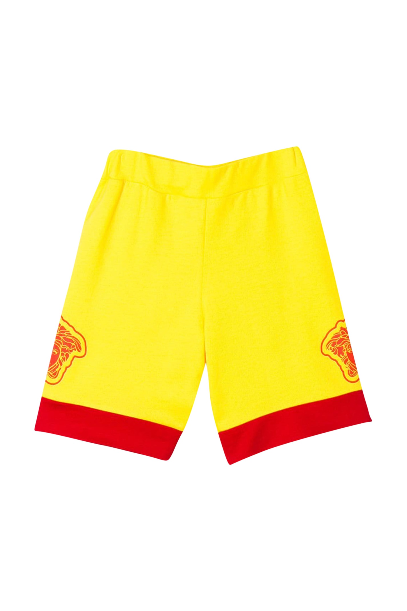Young Versace Medusa Logo Print Track Shorts In Giallo/rosso