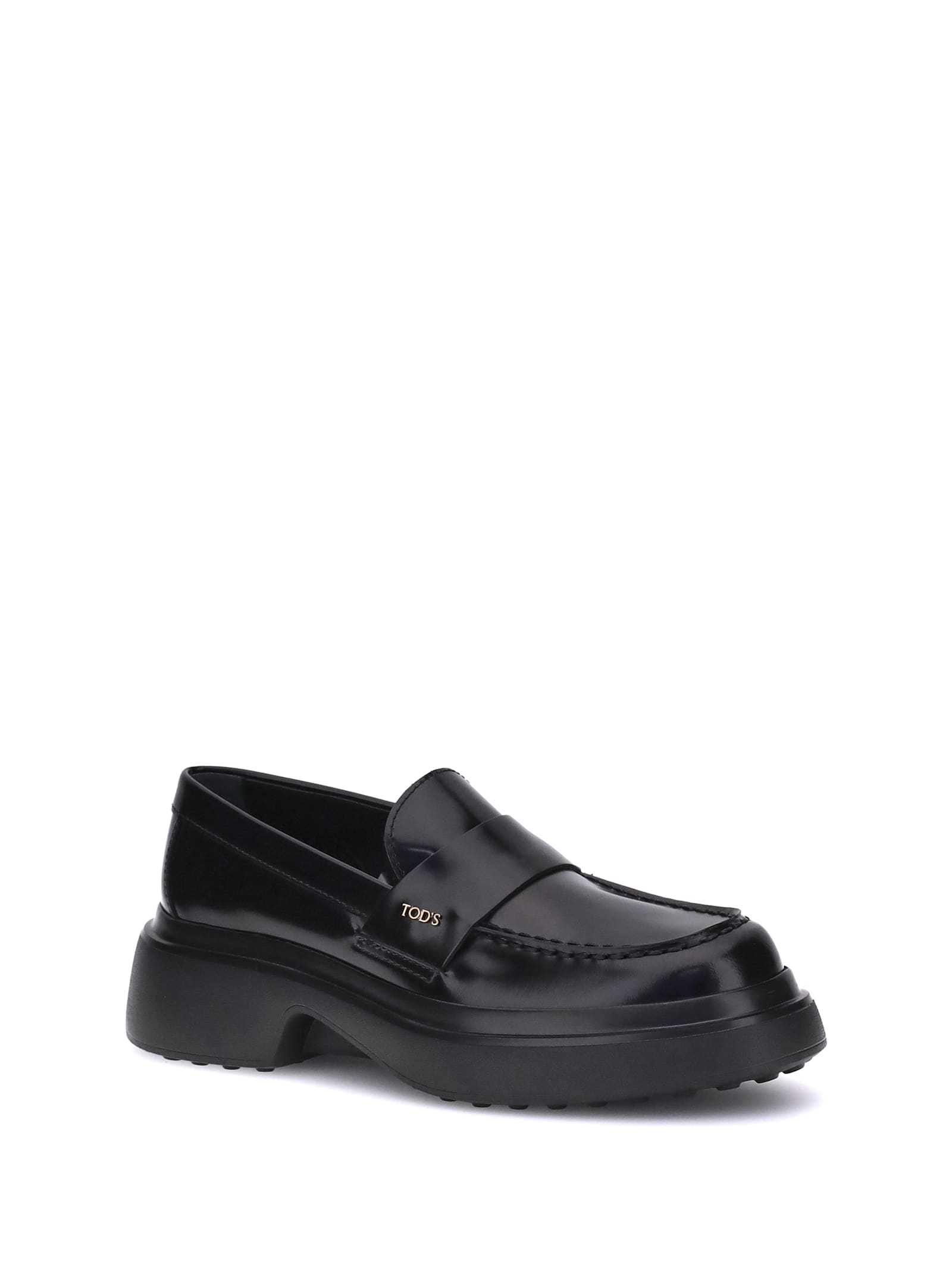Tod's Leather Loafers With Chunky Sole And Glossy Finish In Black